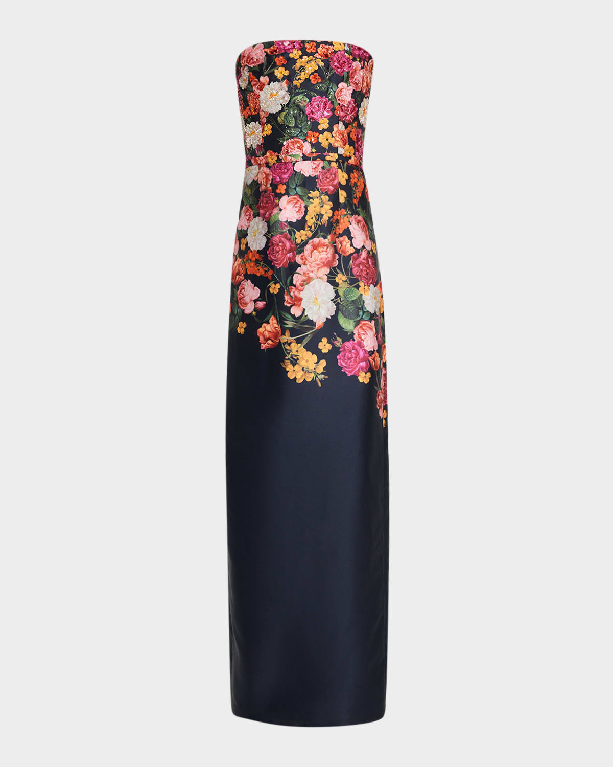 Sachin & Babi Sophia Strapless Floral-print Column Gown In Midnight's Magic Blooms