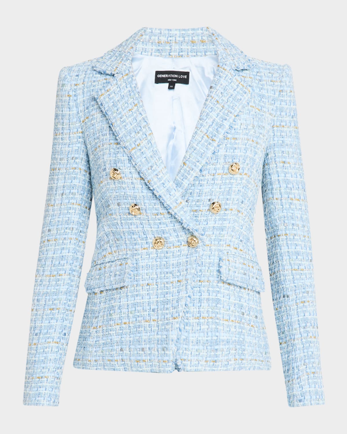 Generation Love Eliza Tweed Blazer In Sky Blue Multi
