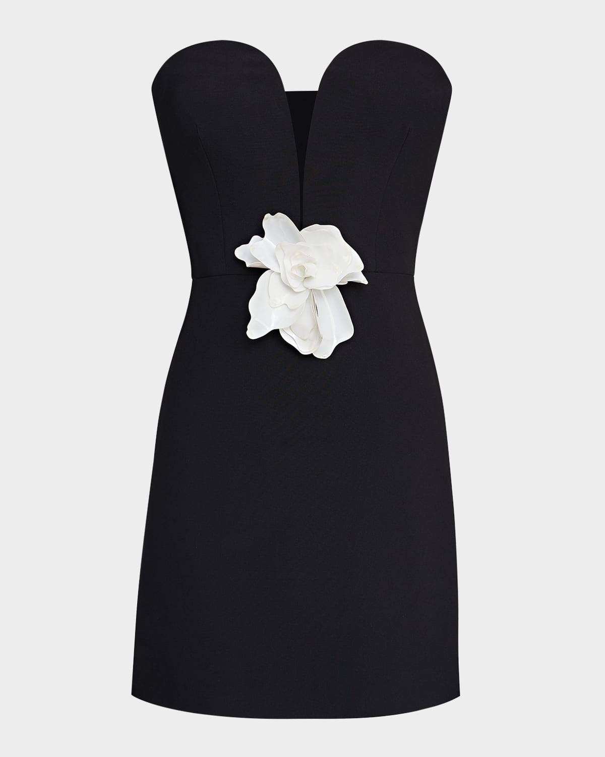 HALSTON ANABELLE STRAPLESS PLUNGE CREPE MINI DRESS 