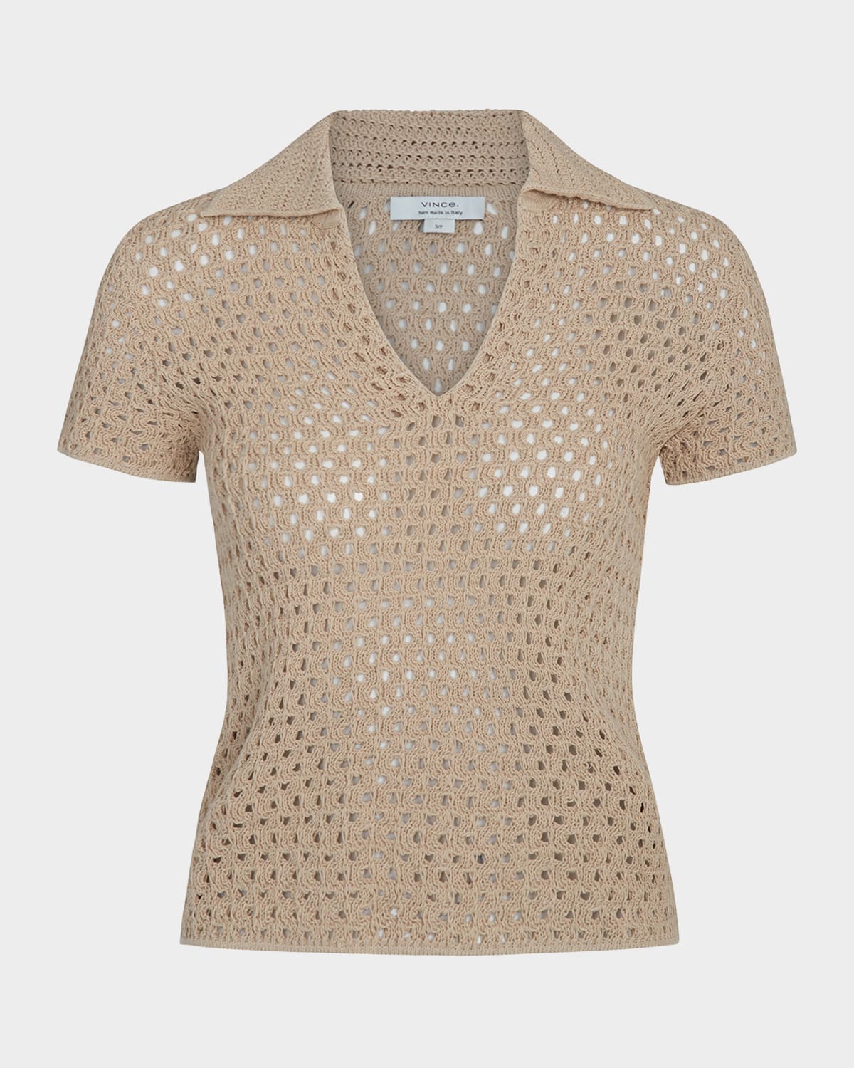 Shop Vince Short-sleeve Macrame Top In Pale Nut