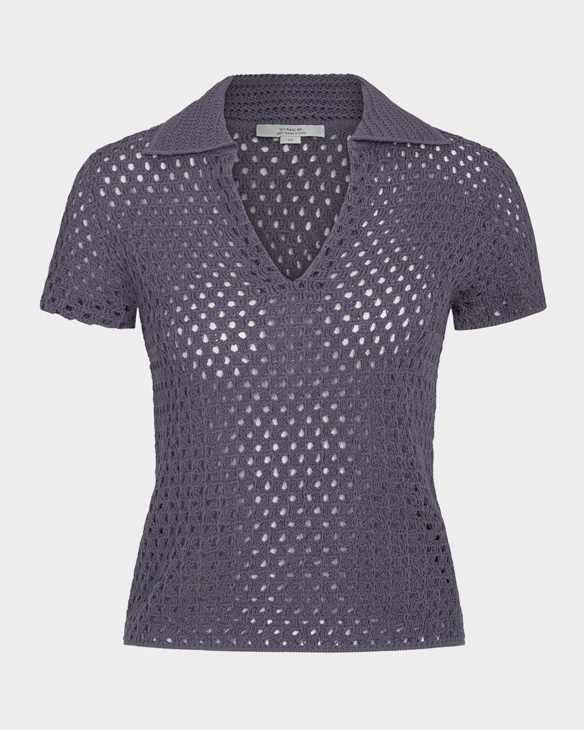 Vince Open Stitch Cotton Johnny Collar Sweater In Mauve Thistle