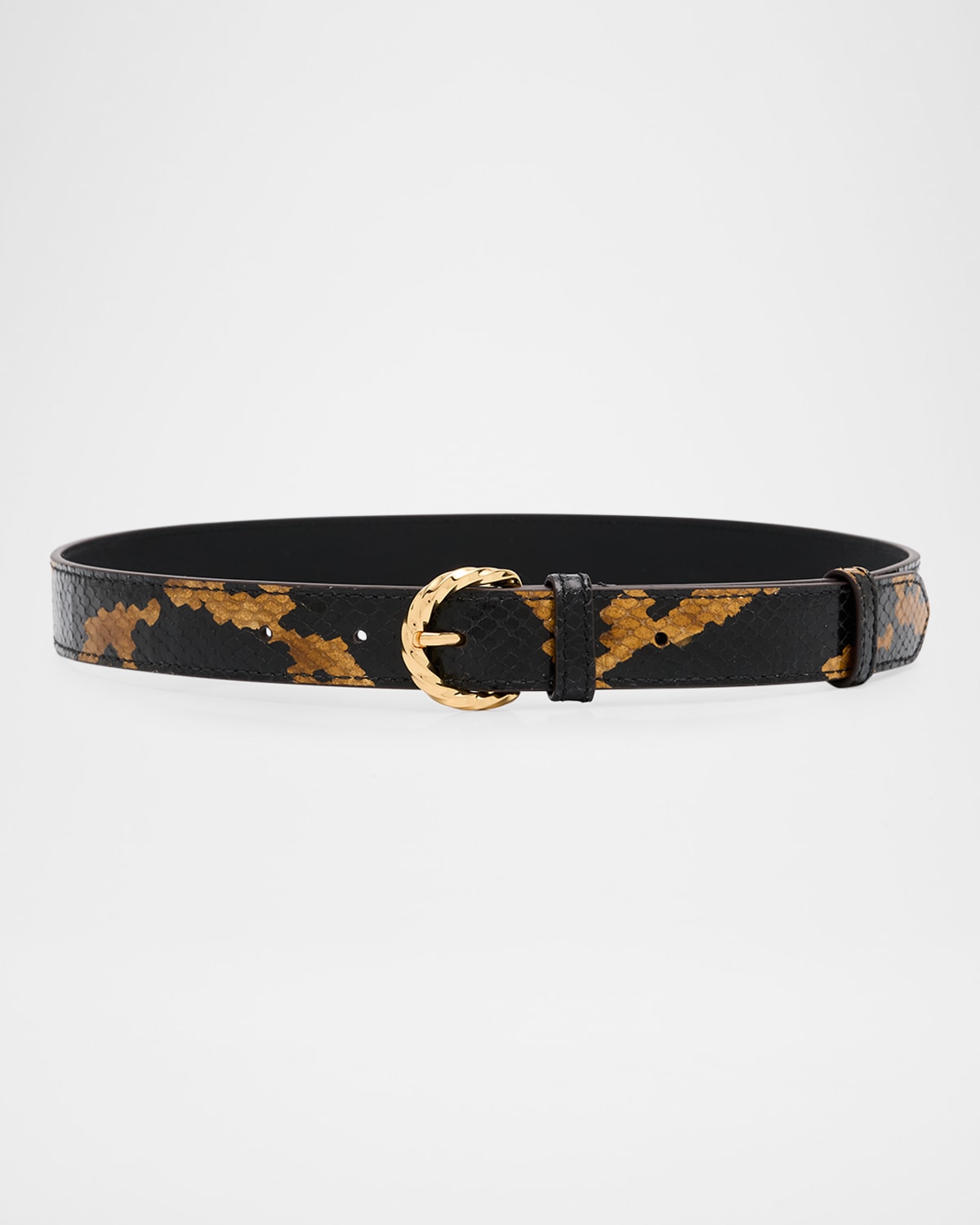 Gia Twisted Buckle Snake-Embossed Leather Belt