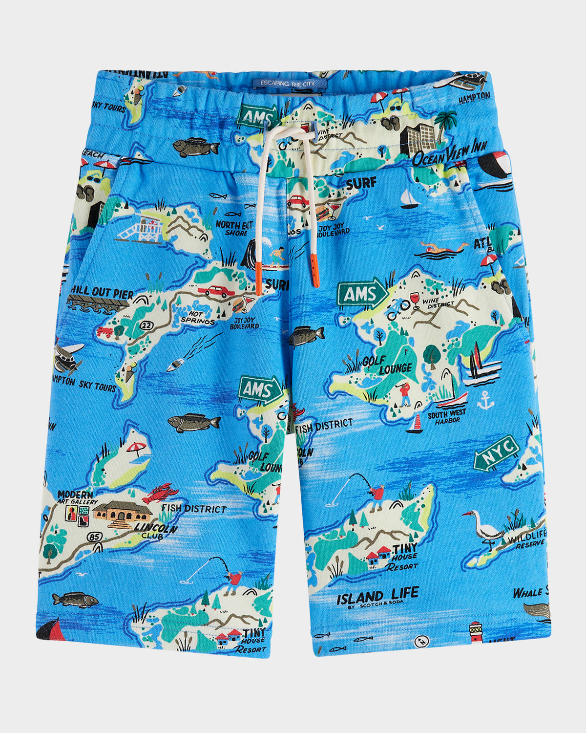Scotch & Soda Boy's Map-print Bermuda Shorts In Hampton Islands Blue Aop