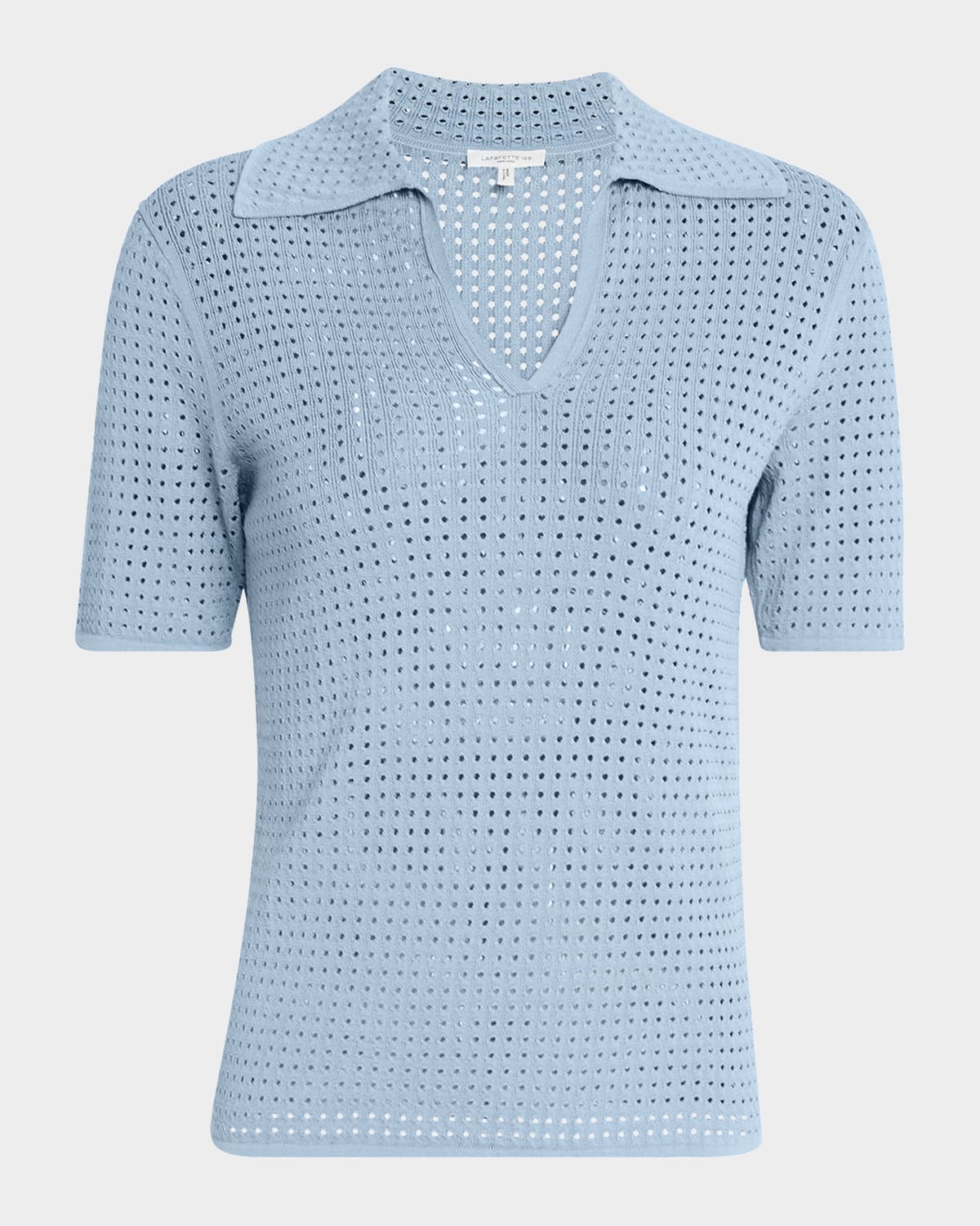 Lafayette 148 Pointelle Matte Crepe Polo In Paper Blue