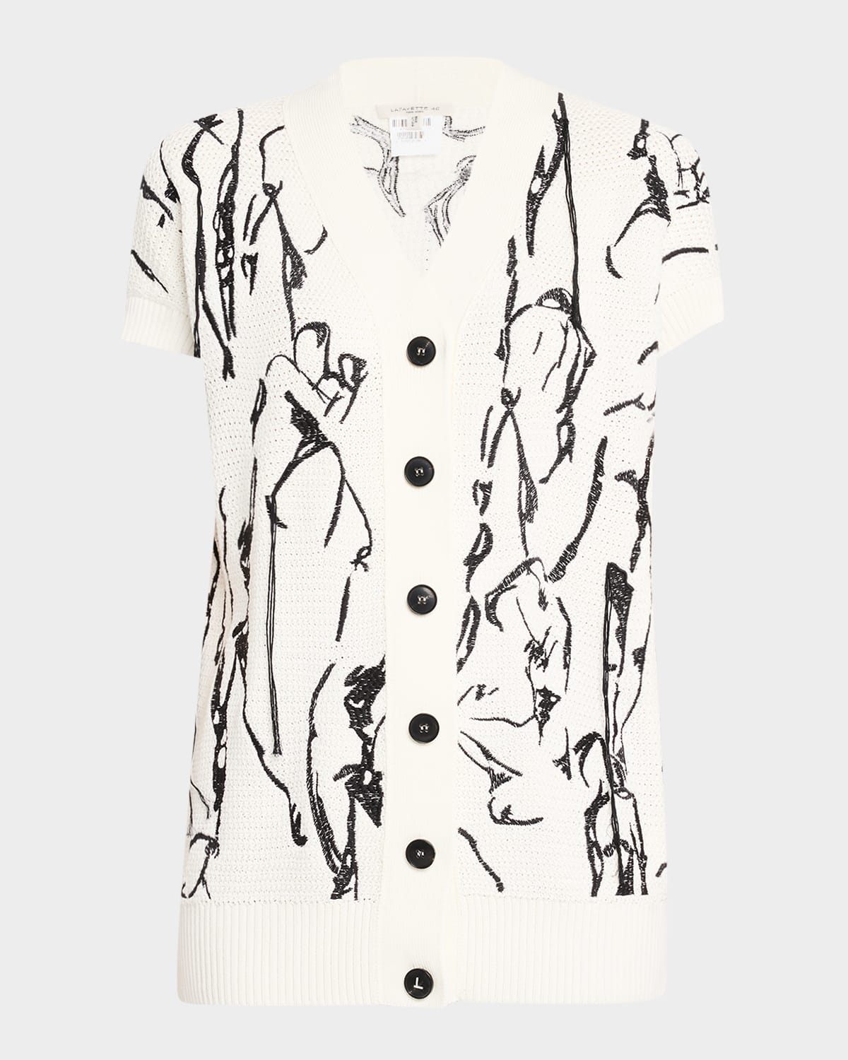 Lafayette 148 Embroidered Button-down Knit Top In Cloud Multi