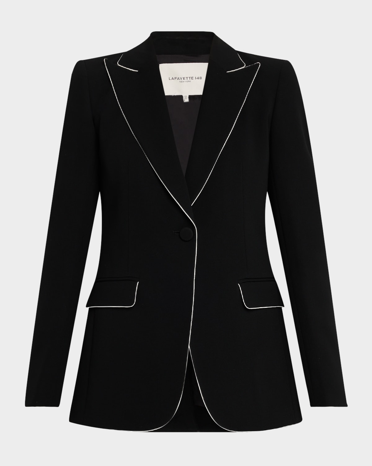 Lafayette 148 Piped Single-button Blazer In Black