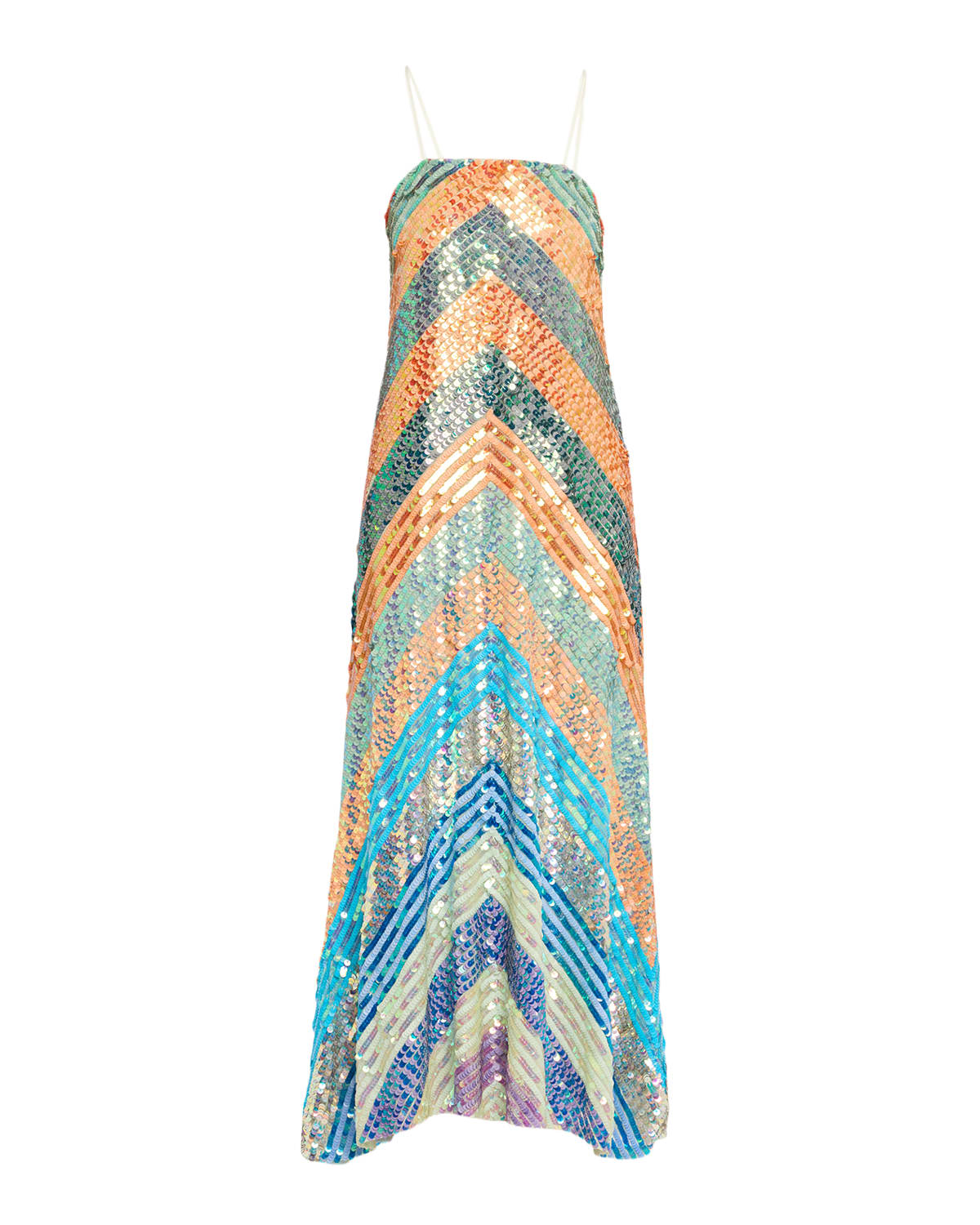 Christopher John Rogers Chevron Sequined Bias Strapless Maxi Dress In Neutral