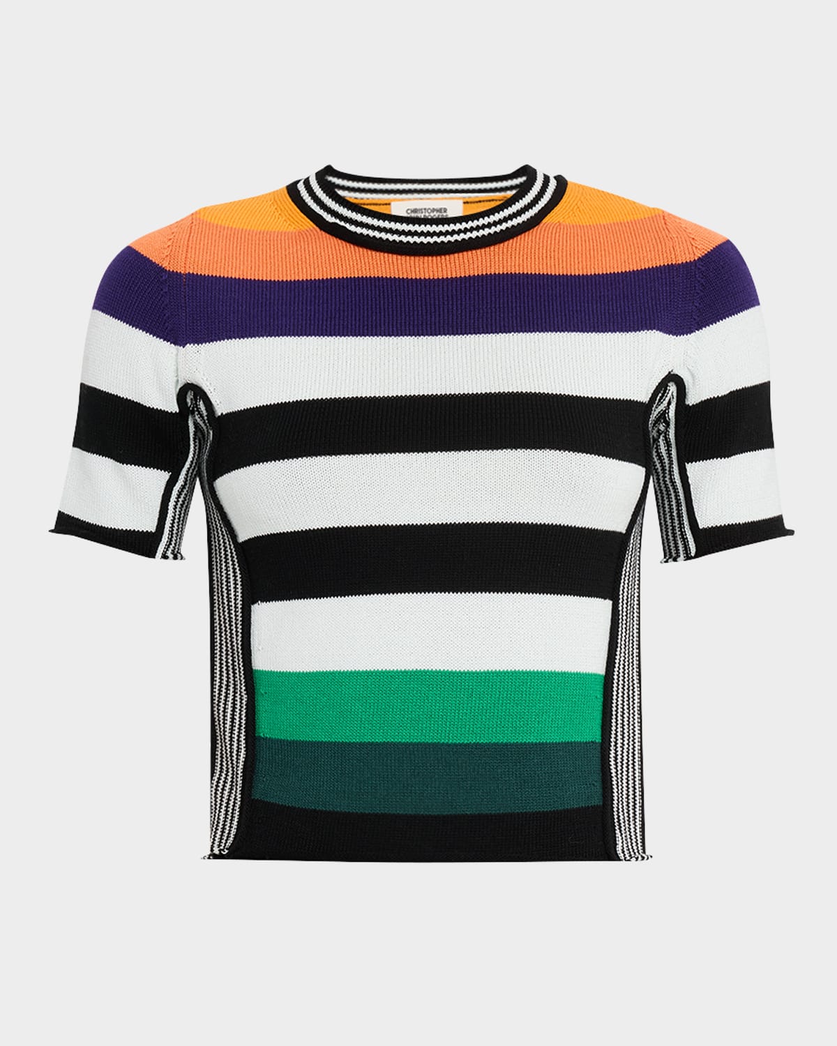 Christopher John Rogers Striped Knit Crop Baby Tee