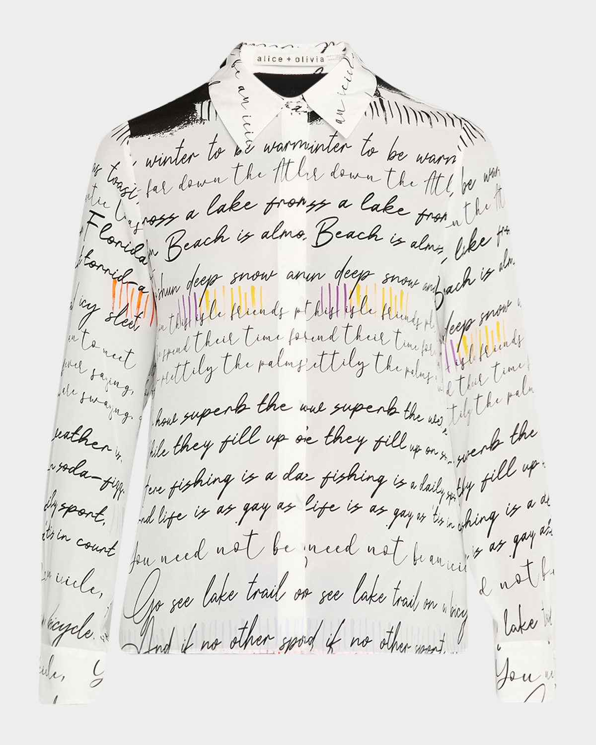 Alice And Olivia Rhythm Willa Silk Placket Top In Rhythm