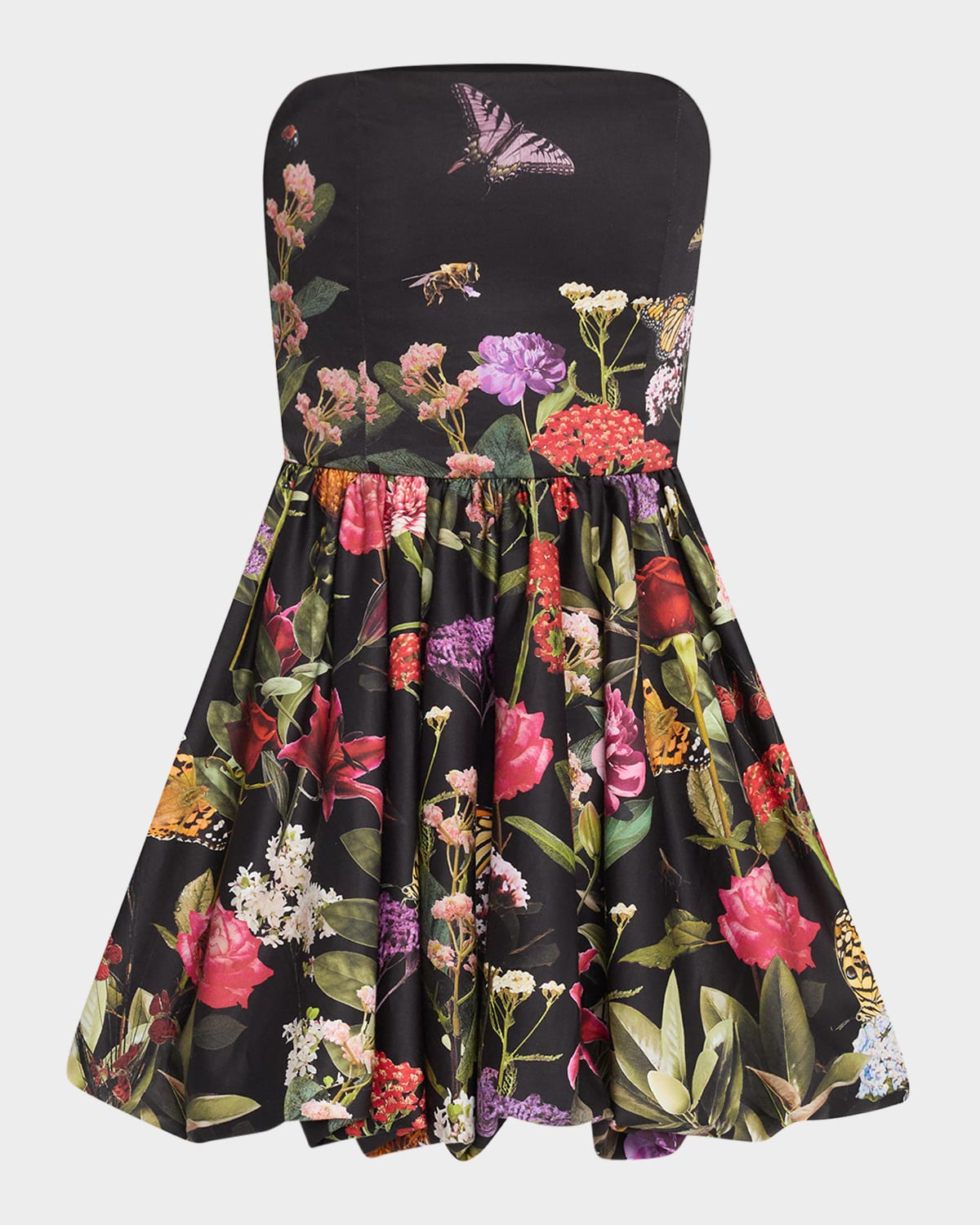 Shop Alice And Olivia Asha Strapless Structured Bubble-hem Mini Dress In Secret Garden