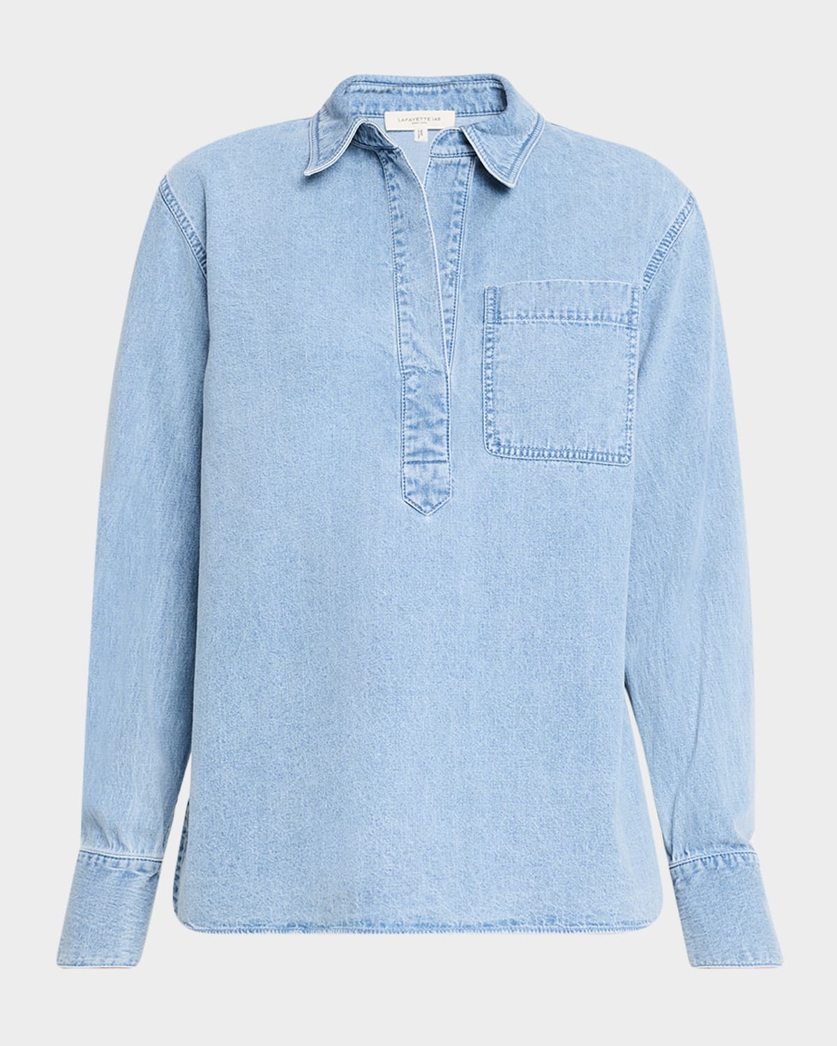 Shop Lafayette 148 Patch-pocket Denim Popover Shirt