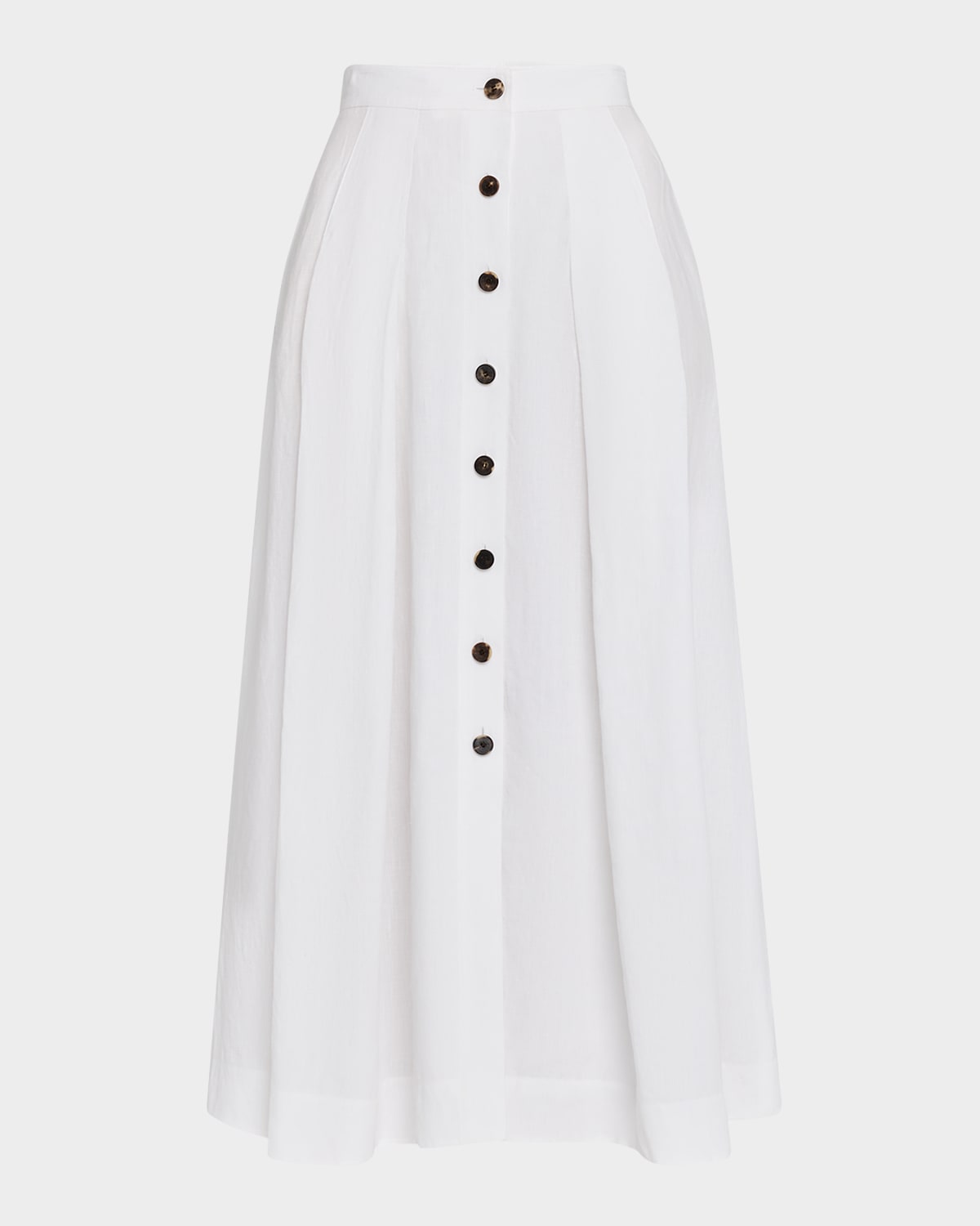 Pleated Button-Front Linen Maxi Skirt
