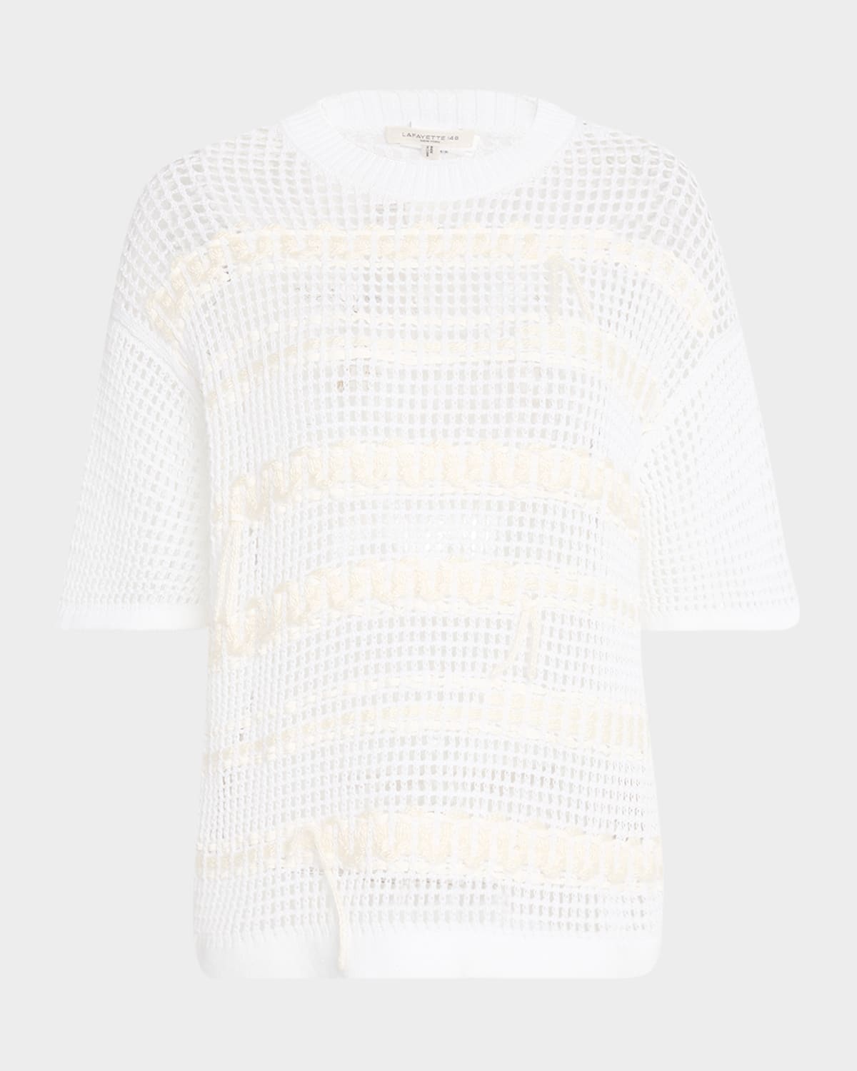 Lafayette 148 Embroidered Mesh-knit Sweater In White
