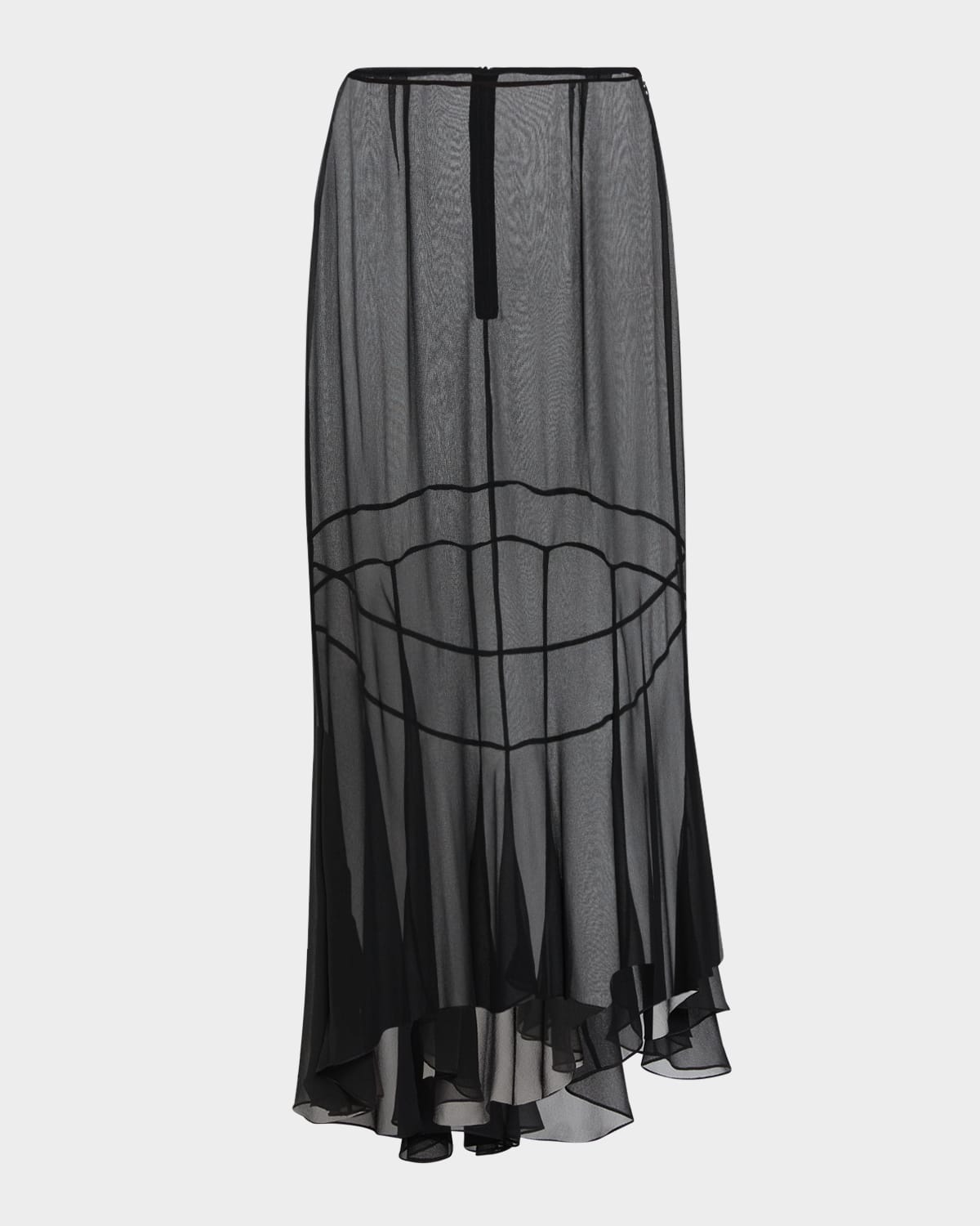 Simone Rocha Asymmetric Flare Sheer Silk Midi Skirt In Black