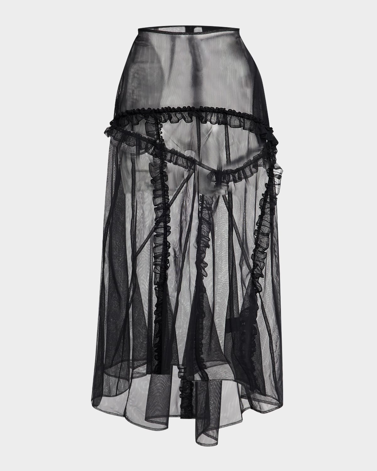 Simone Rocha Sheer Ruffle-trim Midi Skirt In Black
