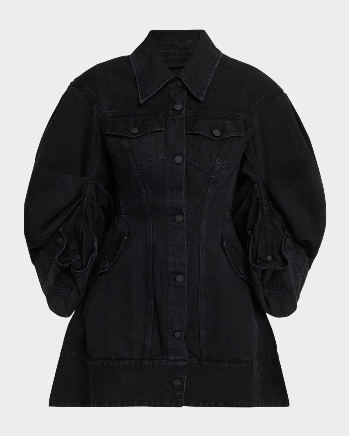 Embellished Sculpted Denim Coat