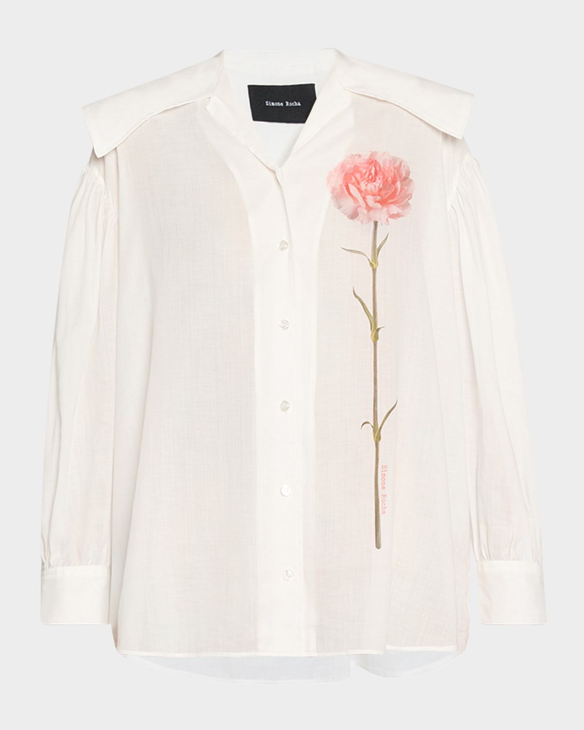 SIMONE ROCHA CARNATION-PRINT SAILOR-COLLAR PUFF-SLEEVE SHIRT