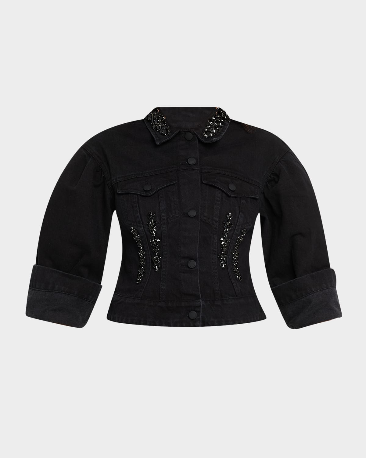 Simone Rocha Sculpted Cropped Denim Jacket W Emb In Black Jet