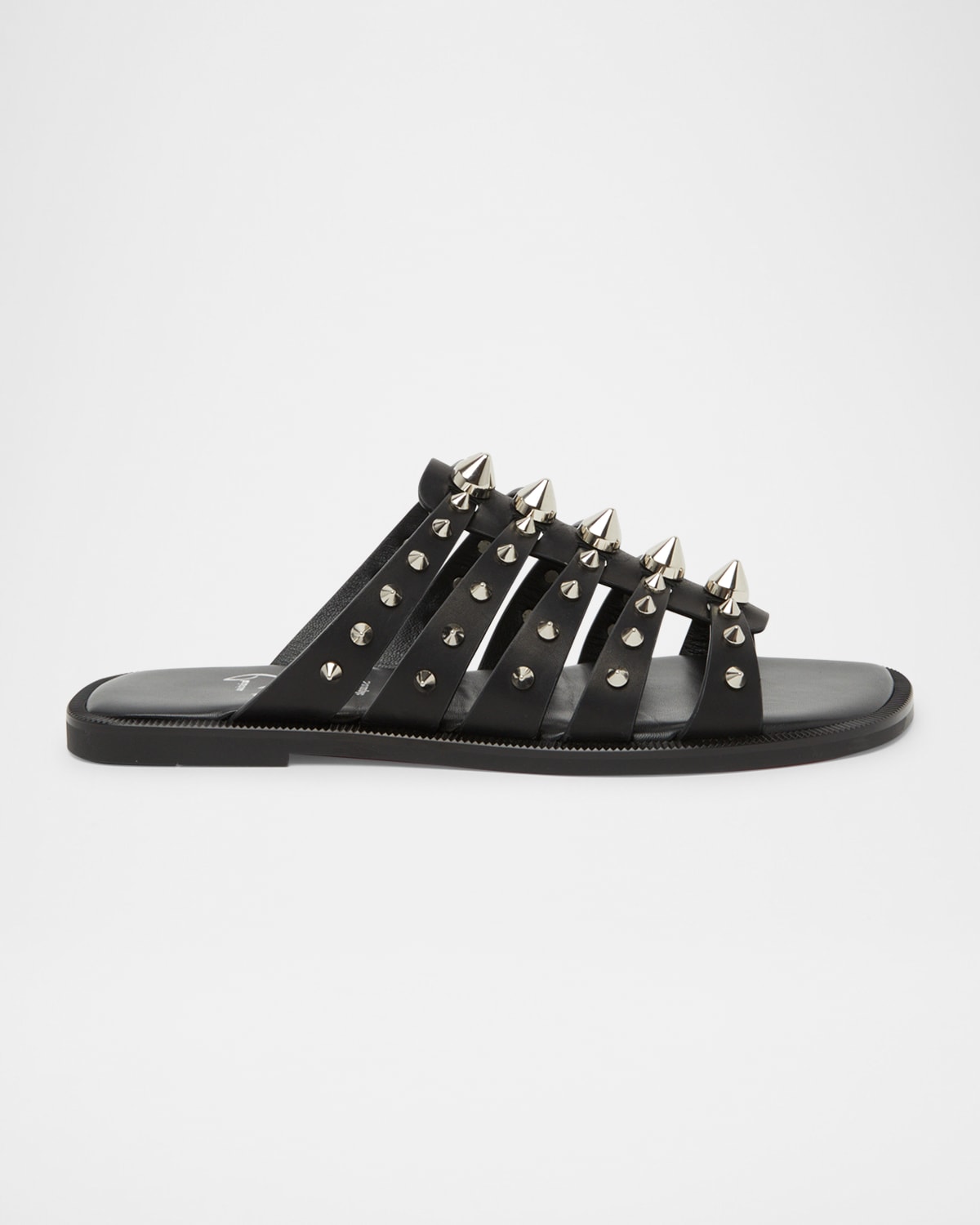 Shop Christian Louboutin Charja Spike Leather Red Sole Slide Sandals