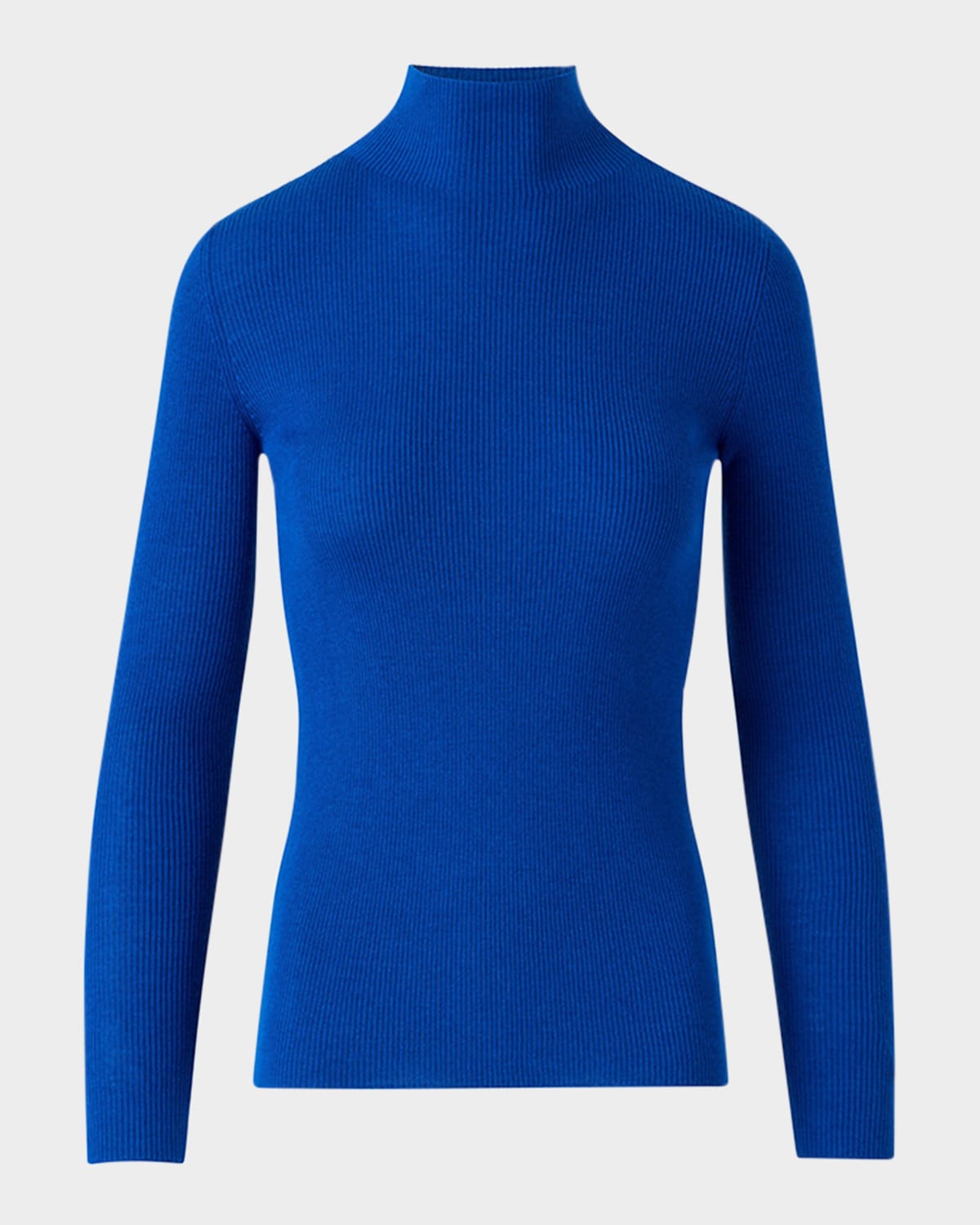 Akris Mock-neck Cashmere-silk Fine Rib Sweater In Blue