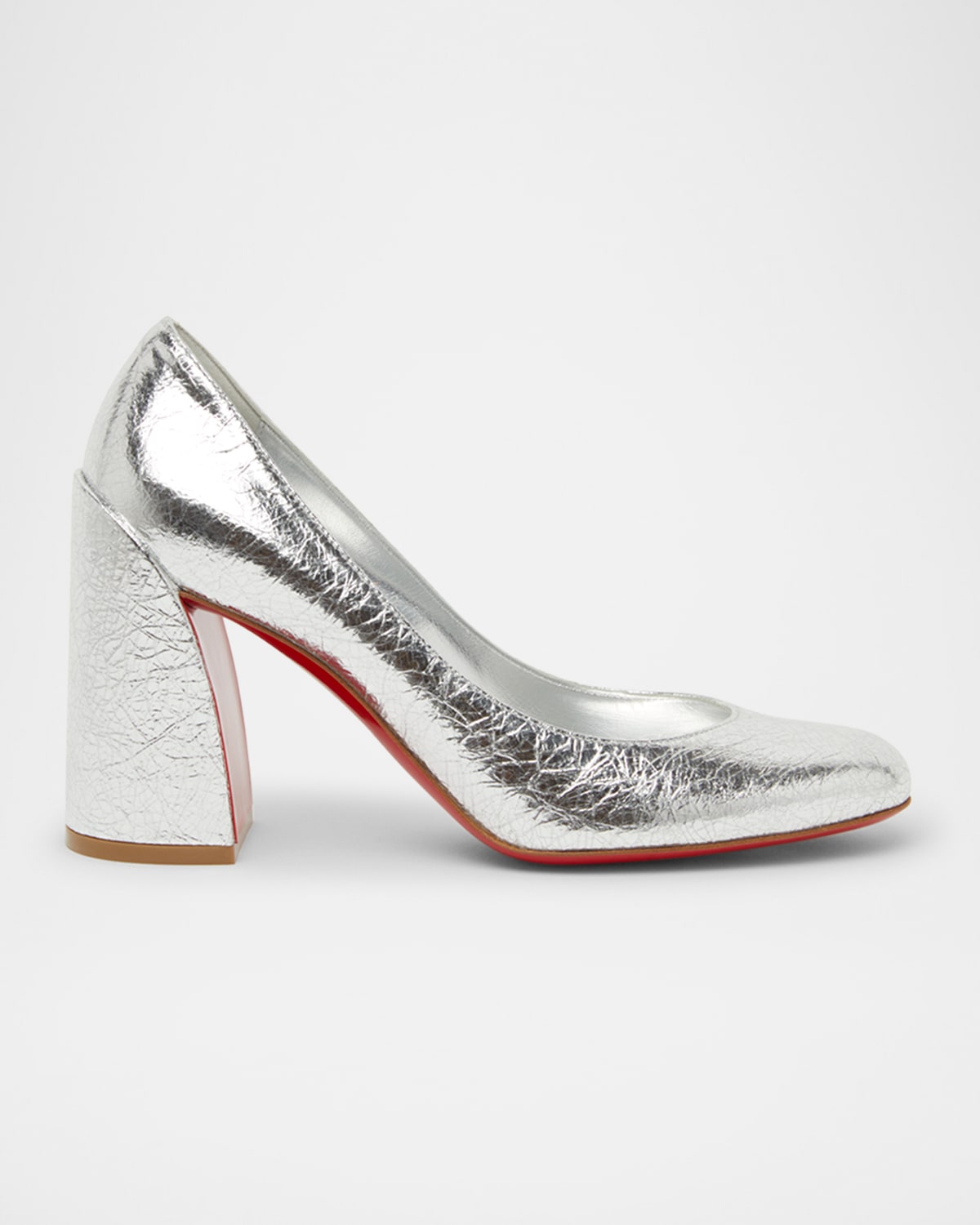 Christian Louboutin Miss Sab Crinkled Calf Leather Pumps 85 In Silver
