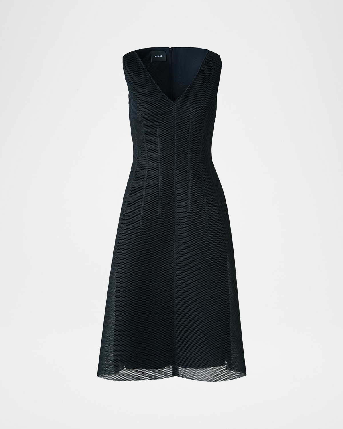 Akris Techno Grid V-neck Midi Dressi