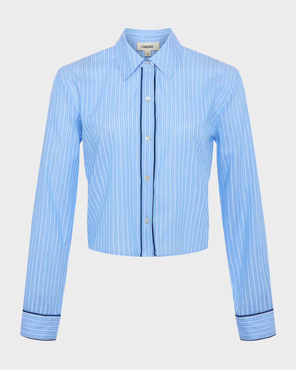 L Agence Cosette Stripe Cropped Shirt In Slate Blueivory Stripe