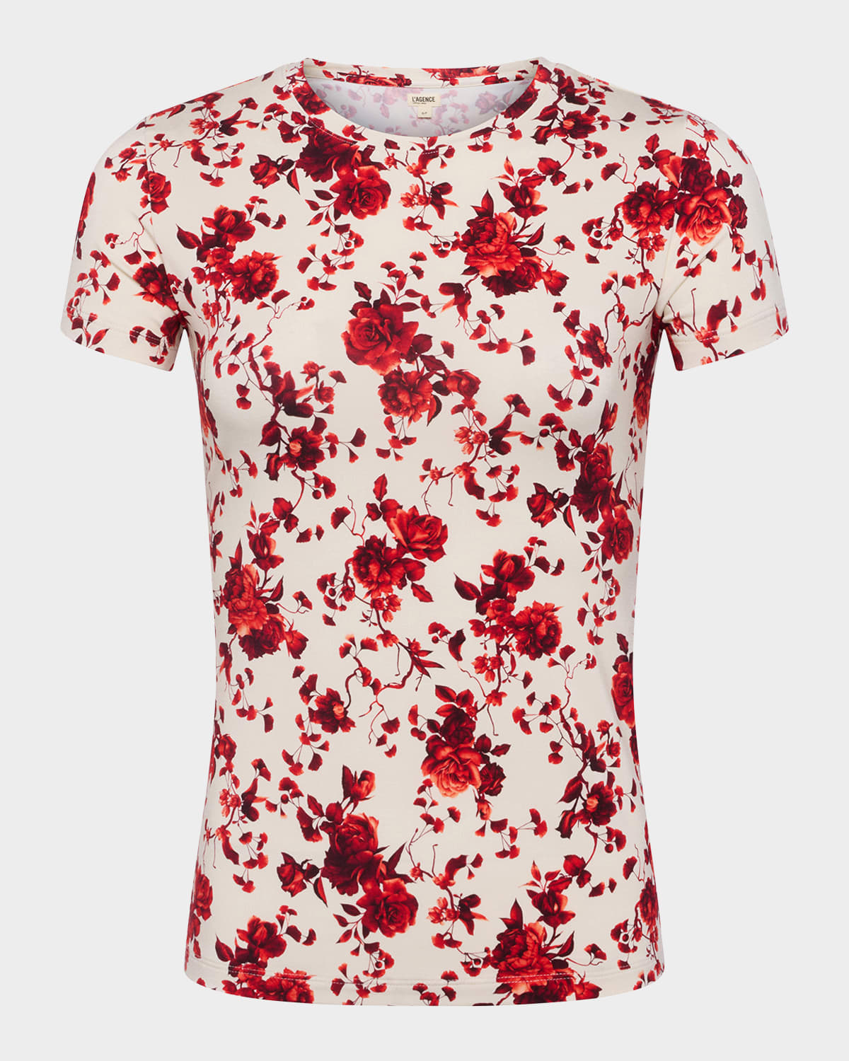 L Agence Ressi Fitted Tee In Ivory Red Ikebana