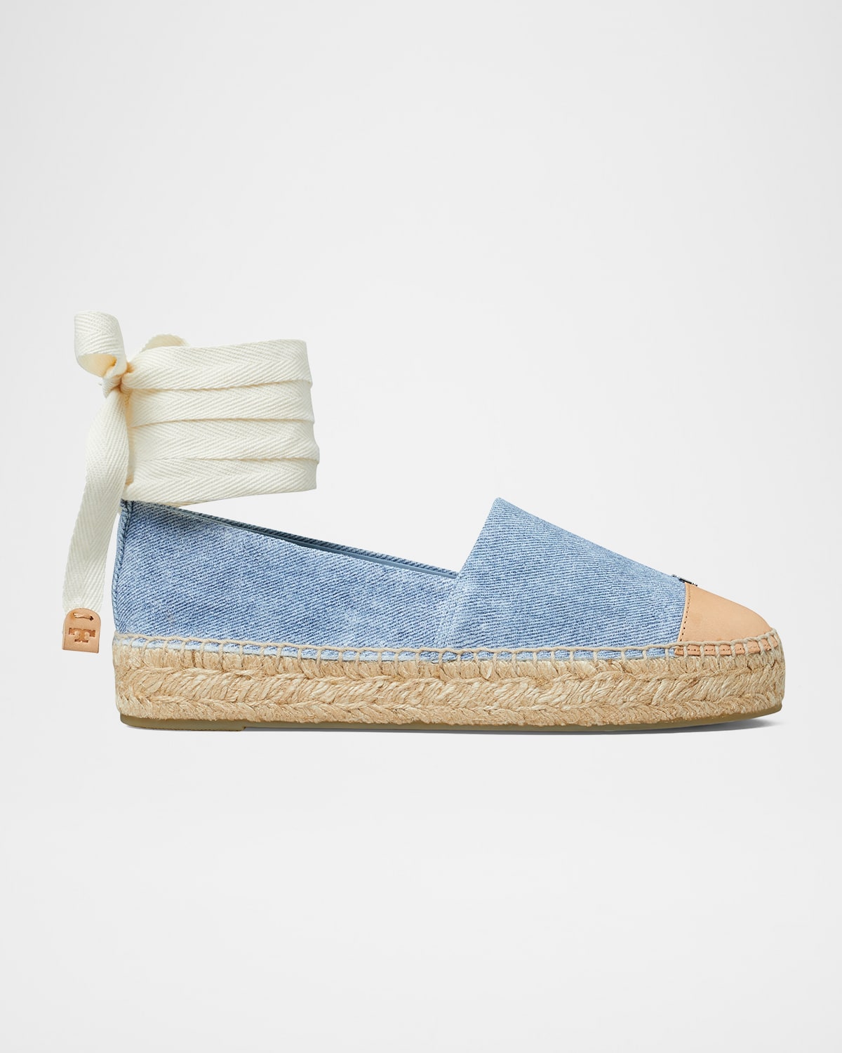 Tory Burch Bicolor Denim Ankle-wrap Espadrilles In Blue Cloud  Naturale