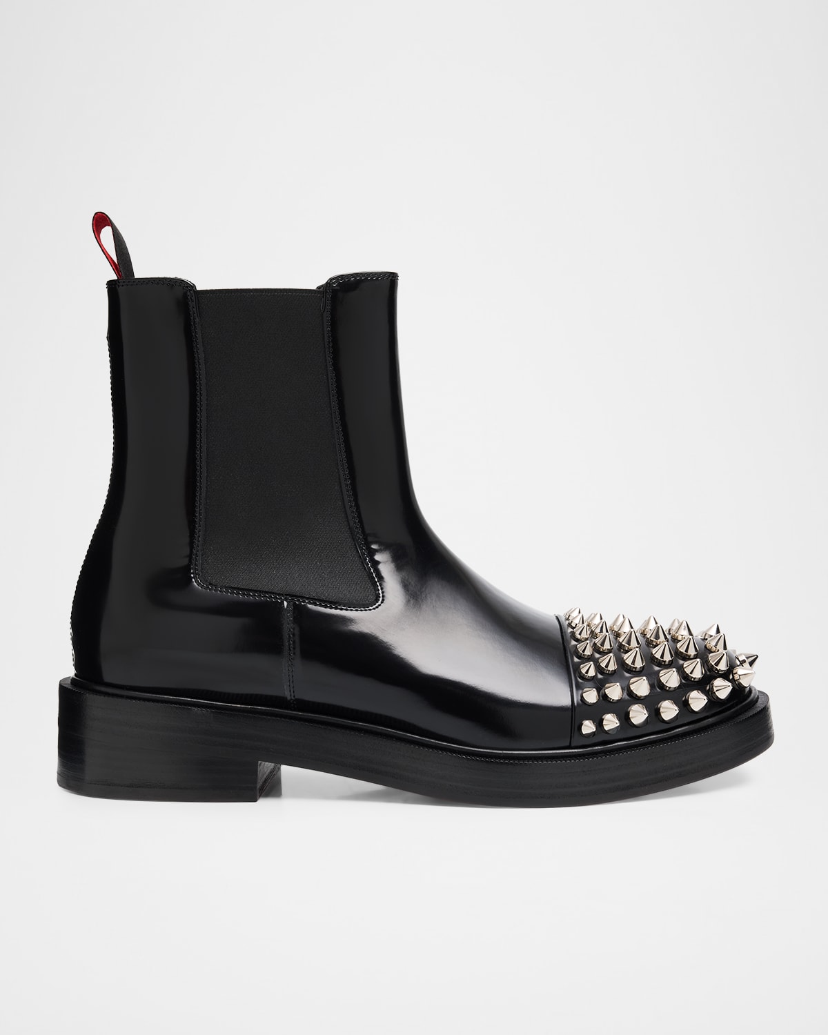 Christian Louboutin Men's Battersea Leather Chelsea Boots With Spikes In Black