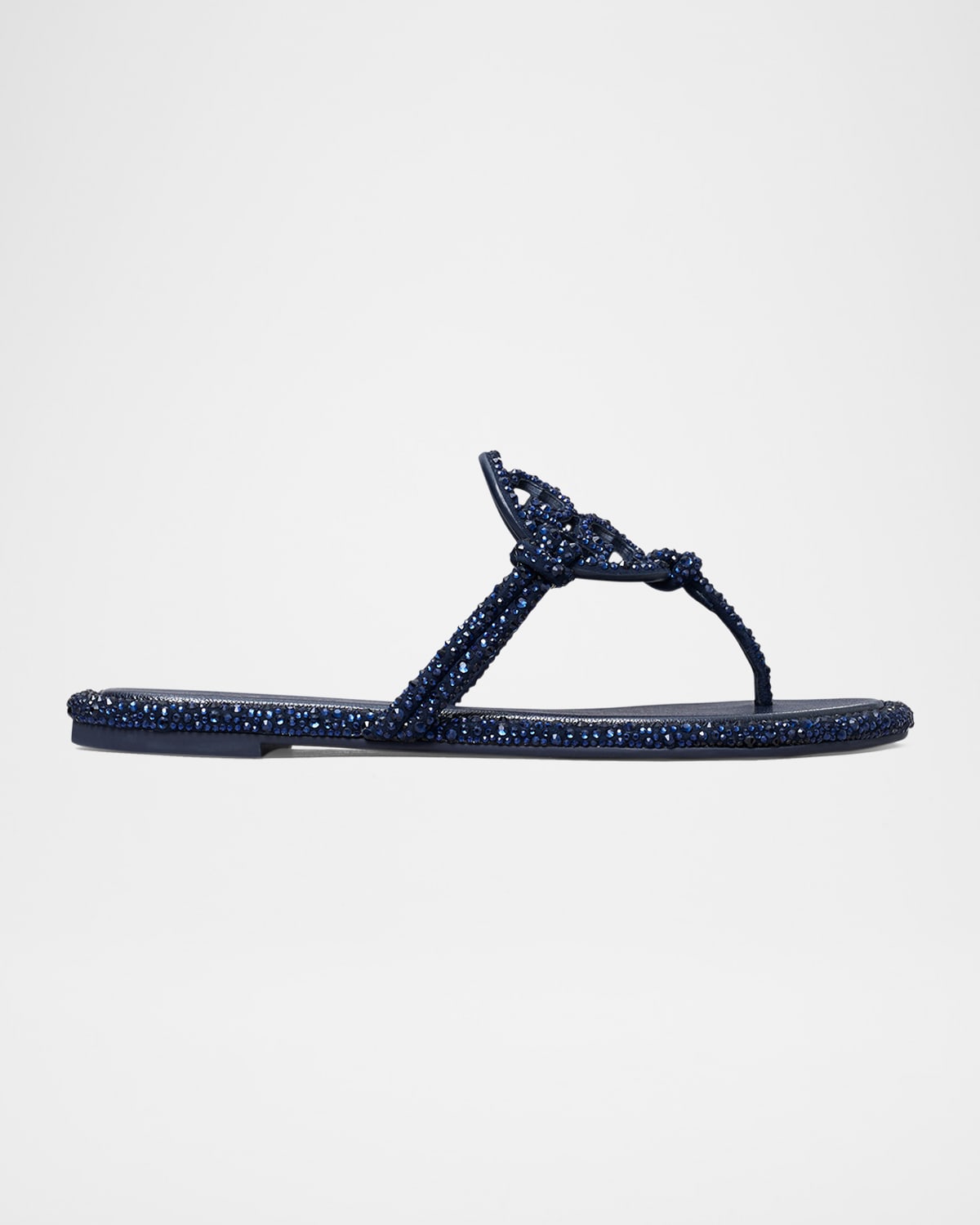 Shop Tory Burch Miller Embellished Medallion Flat Thong Sandals In Navy