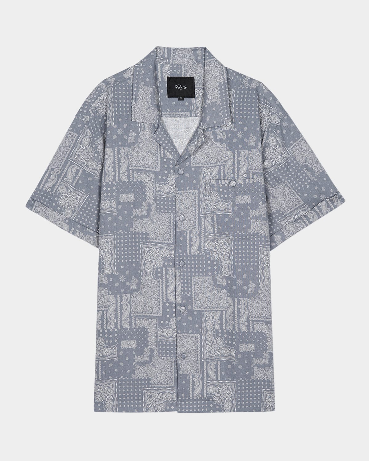 Rails Ace Linen Blend Camp Shirt Patchwork Bandana Slate In Patchwork Bandana