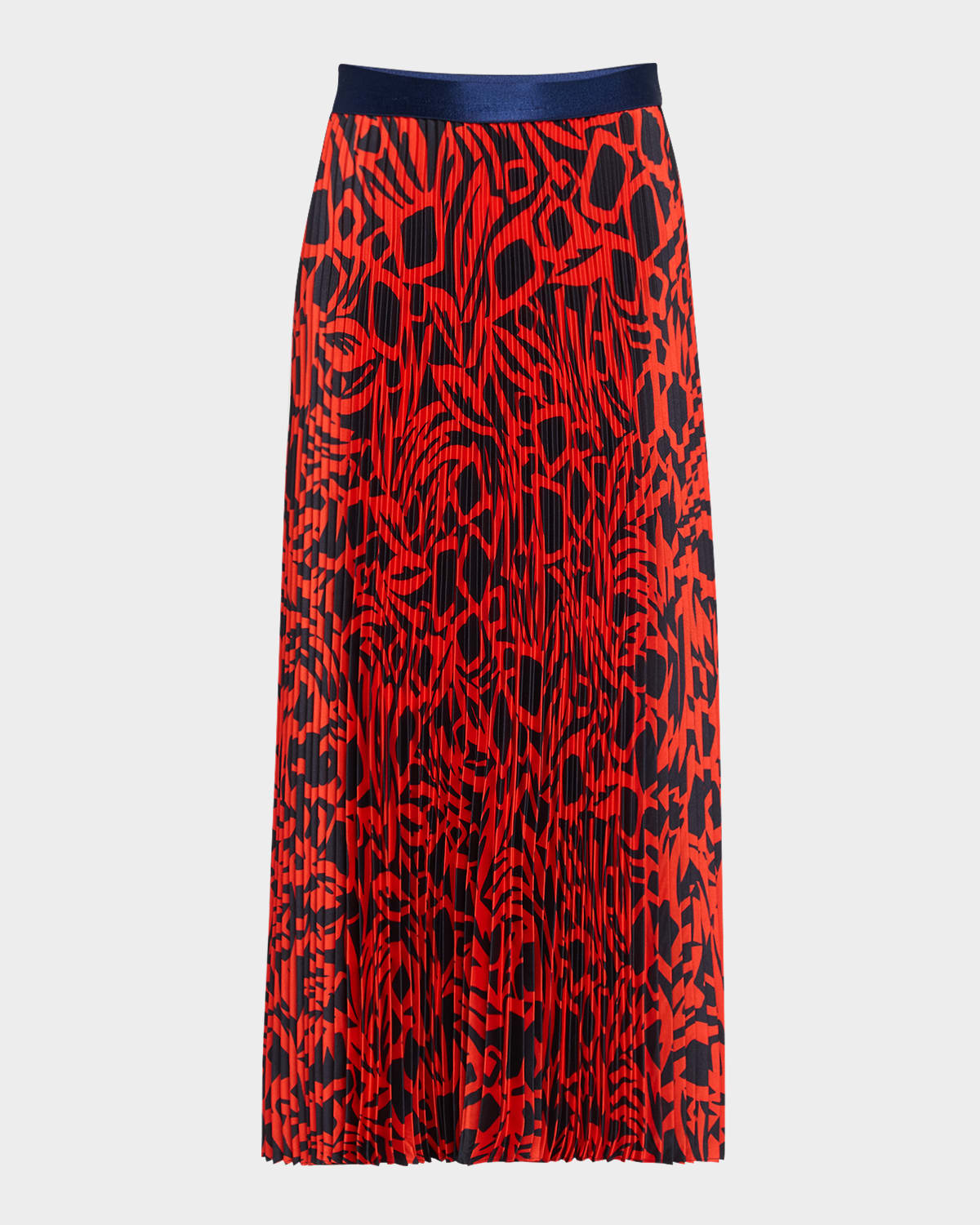 Vintage Botanical-Print Pleated Midi Skirt