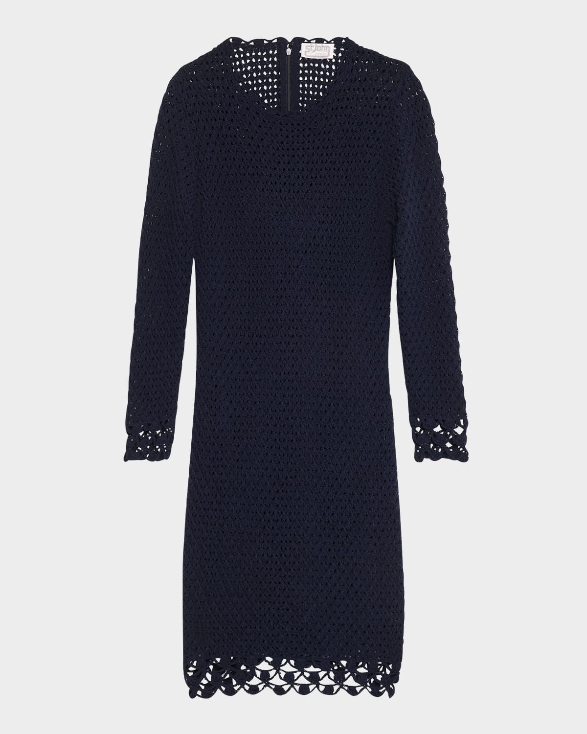 St John Re-edition Scalloped Boucle Knit Dress In Midn