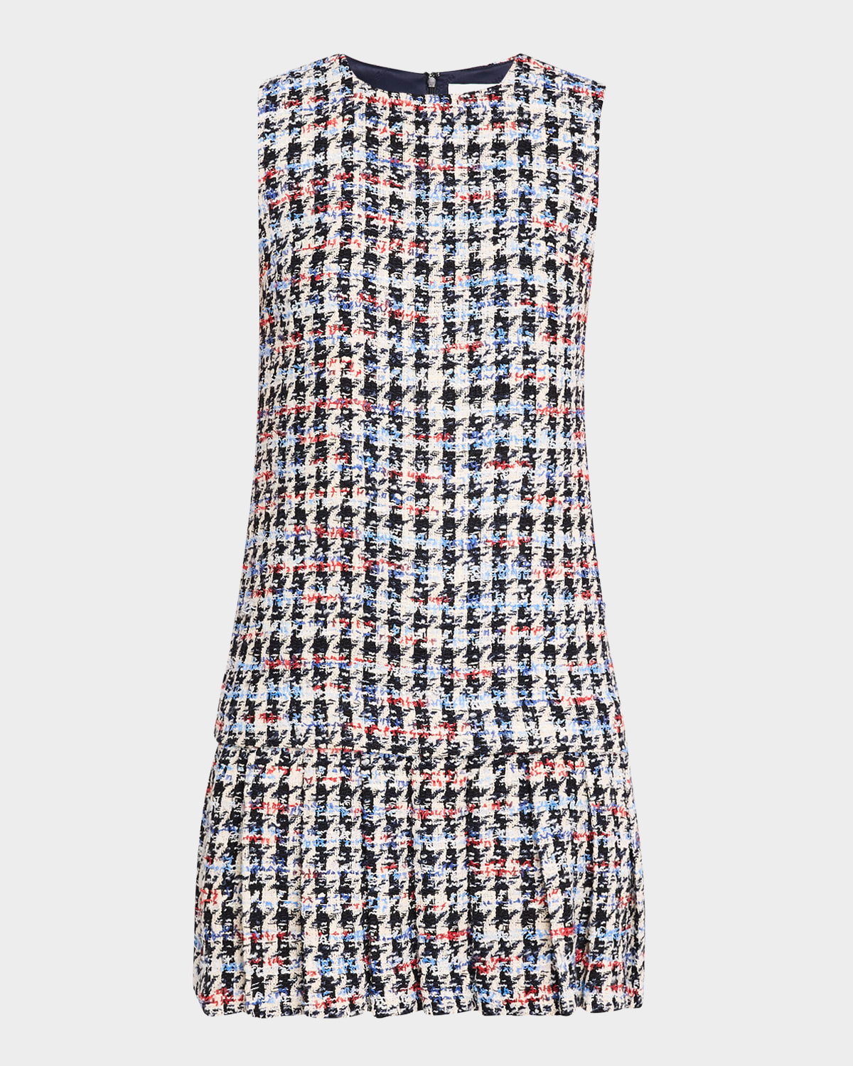 ST JOHN AMERICANA TWEED PLEATED MINI DRESS