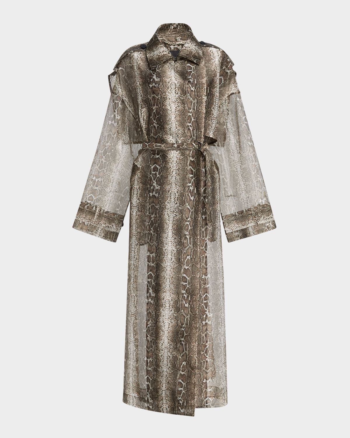 LAPOINTE SNAKE PRINT ORGANZA DOUBLE-BREASTED TRENCH COAT 