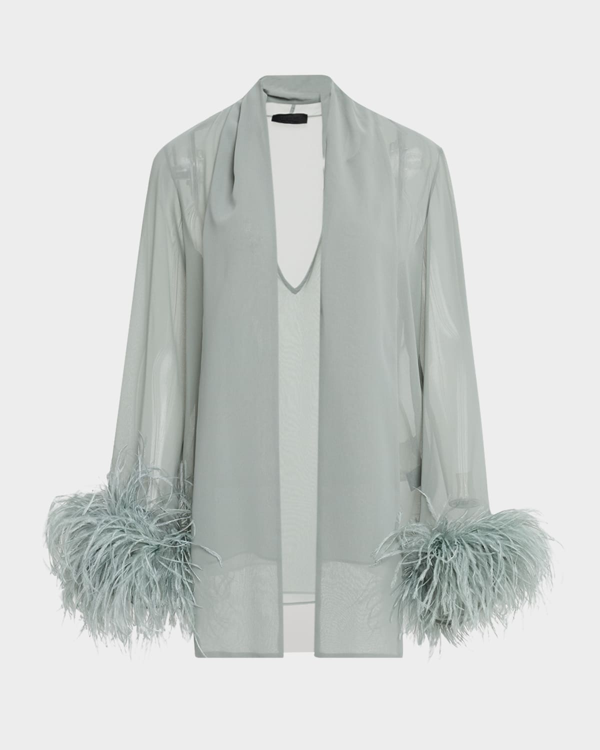 LAPOINTE Lightweight Georgette Scarf Top With Feathers