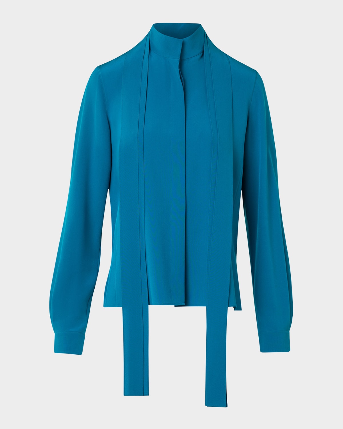 Akris Long-Sleeve Crepe Blouse with Detachable Scarf