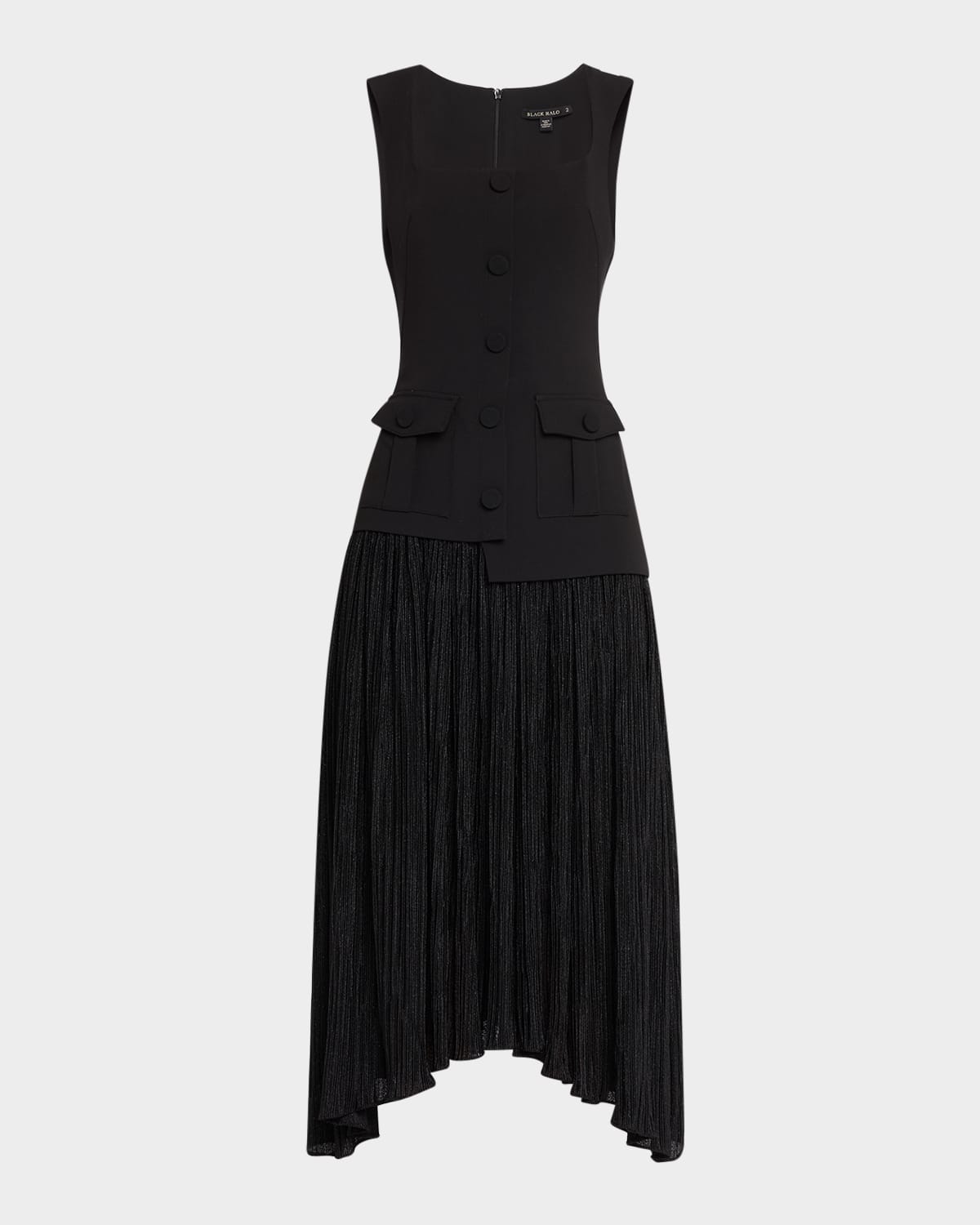 Black Halo Vianey Shimmer Mixed Media Midi Dress In Black