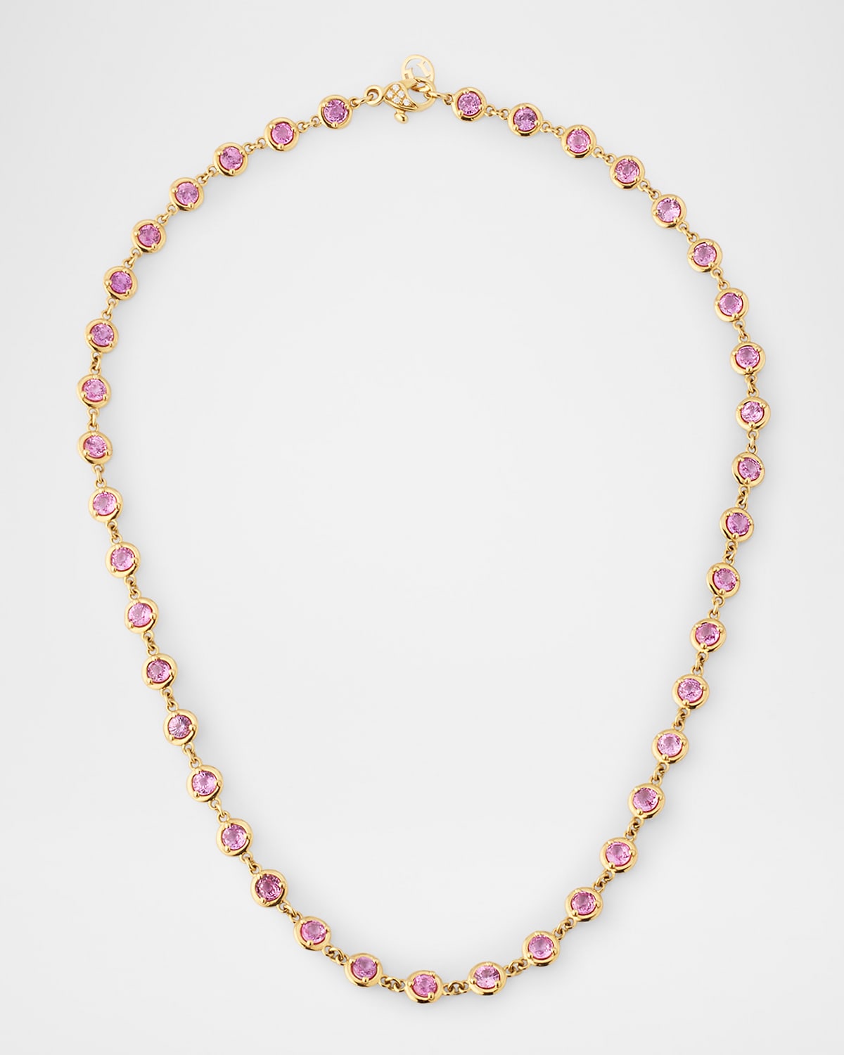 18K Yellow Gold Necklace with White Diamonds and Pink Sapphires, 18"L