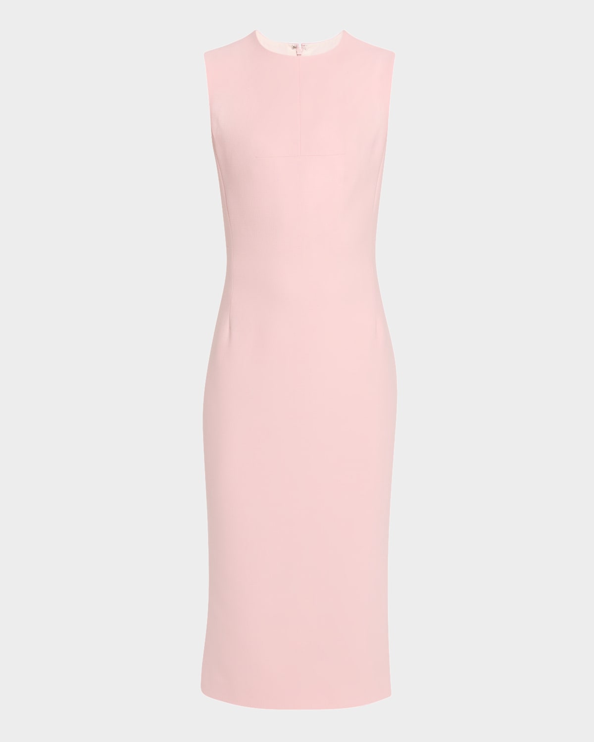 Sleeveless Pleated-Back Fitted Midi Dress