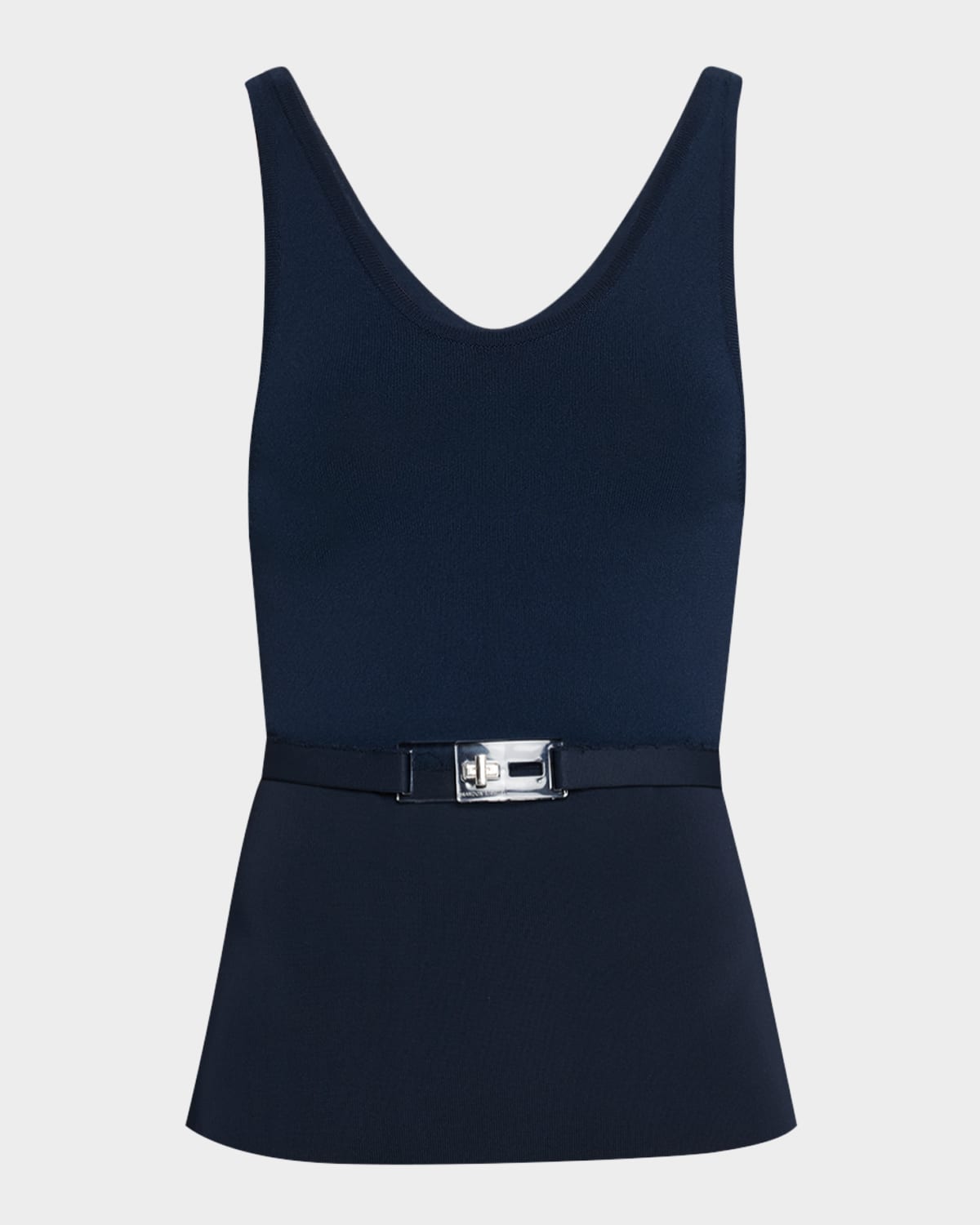 Irene Belted Knit-Yoke Mini Shirtdress