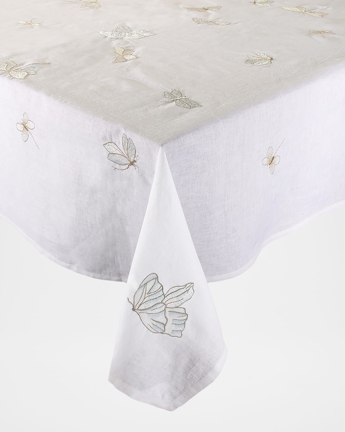 Kim Seybert Monarch Garden Tablecloth, 66" X 126" In White/iridescent