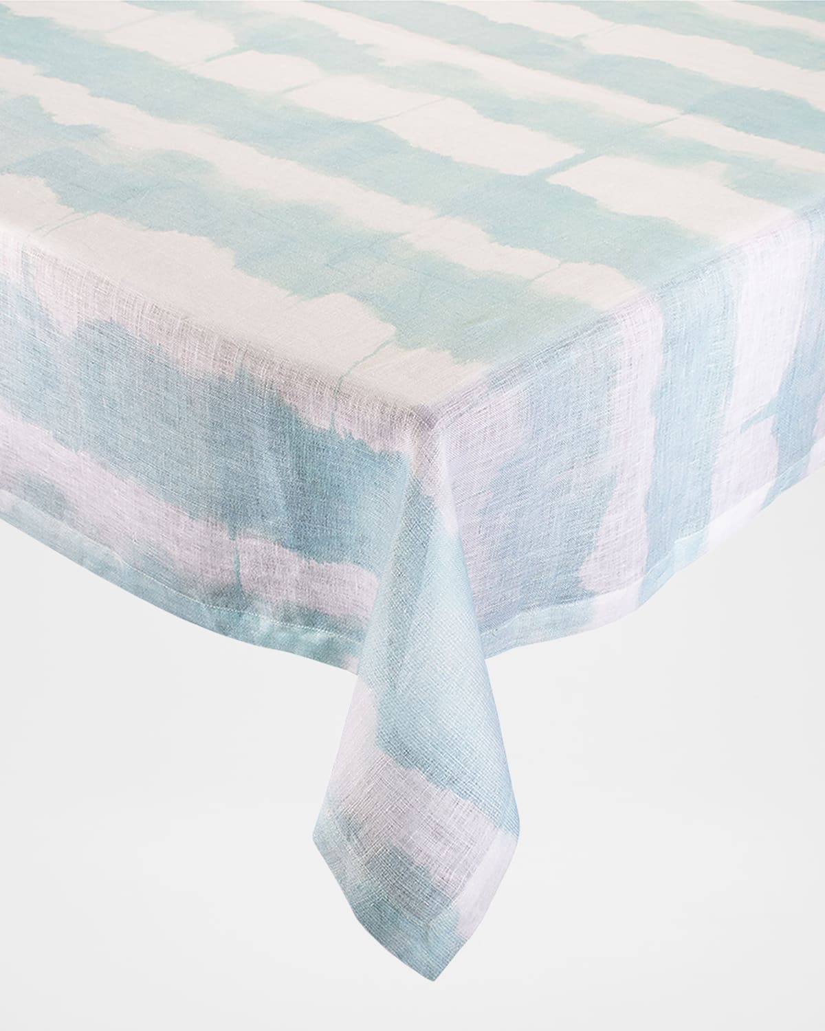 Kim Seybert Watercolor Stripe Tablecloth, 54" X 126" In White/seafoam