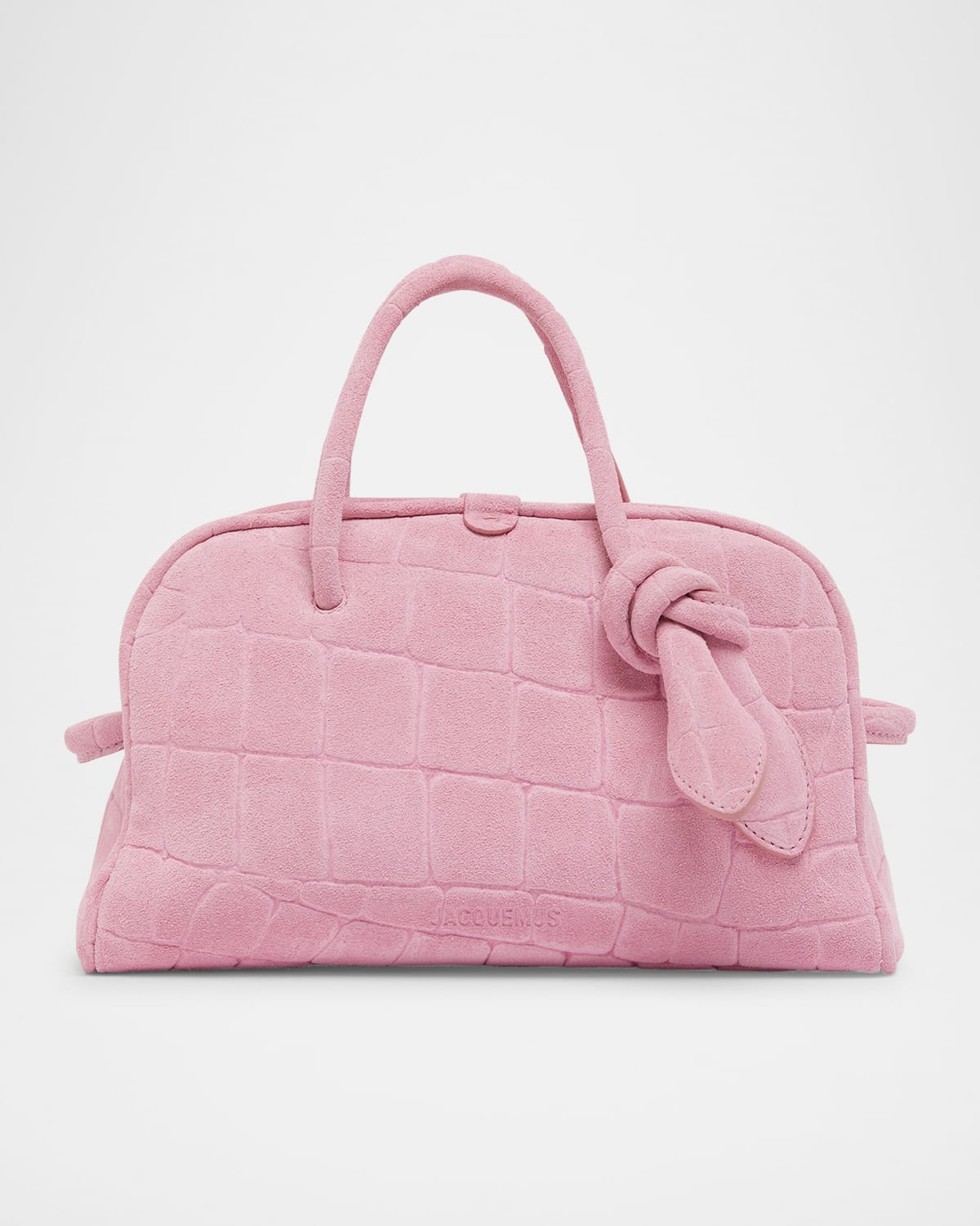 Jacquemus Le Petit Turismo Croc-embossed Suede Bowling Bag In Light Pink