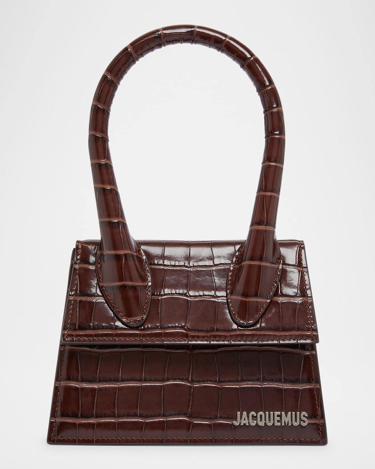 Jacquemus Le Chiquito Moyen Croc-embossed Leather Top-handle Bag In Dark Brown