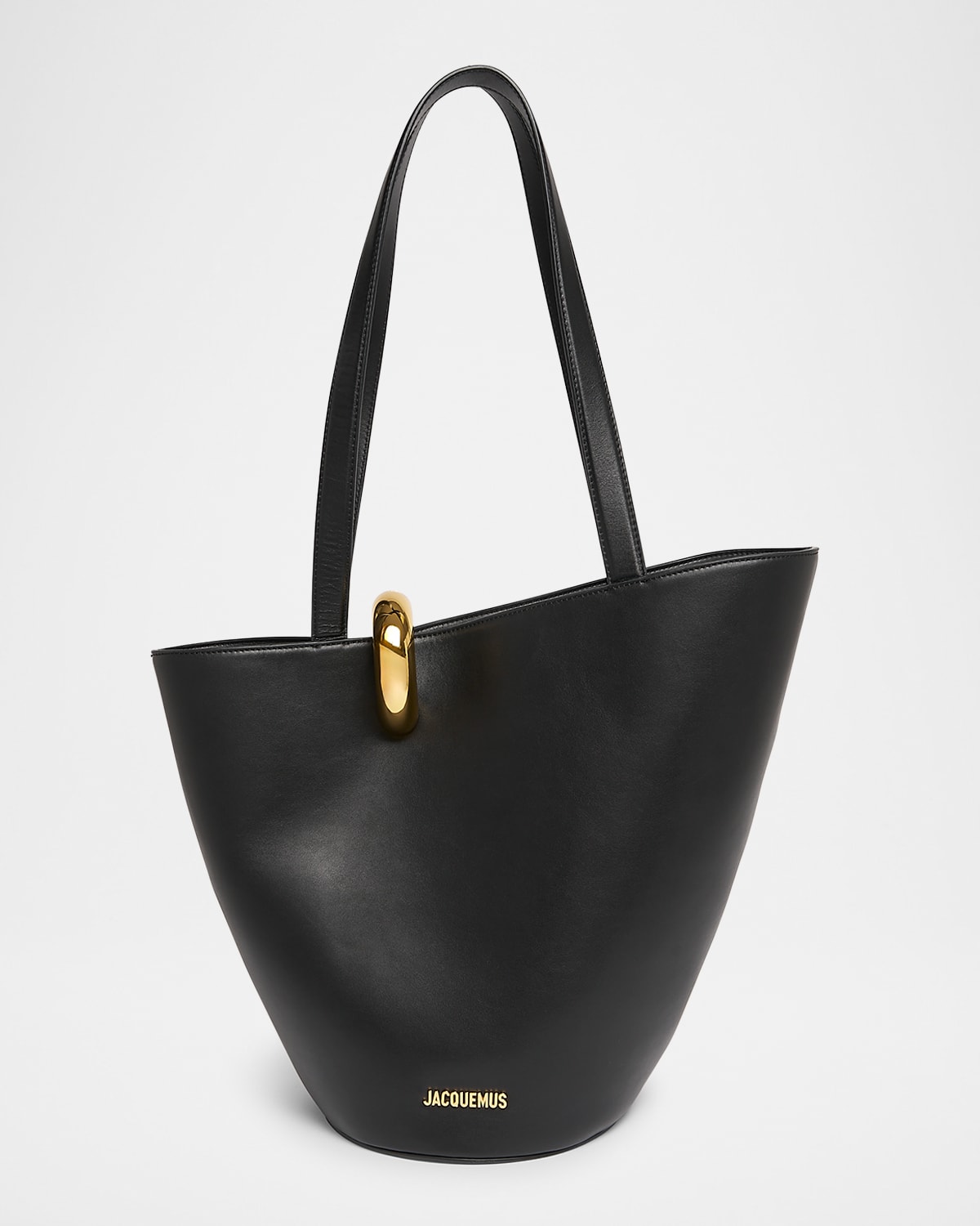 Jacquemus The Medium Bambola Asymmetric Leather Bucket Bag In Black