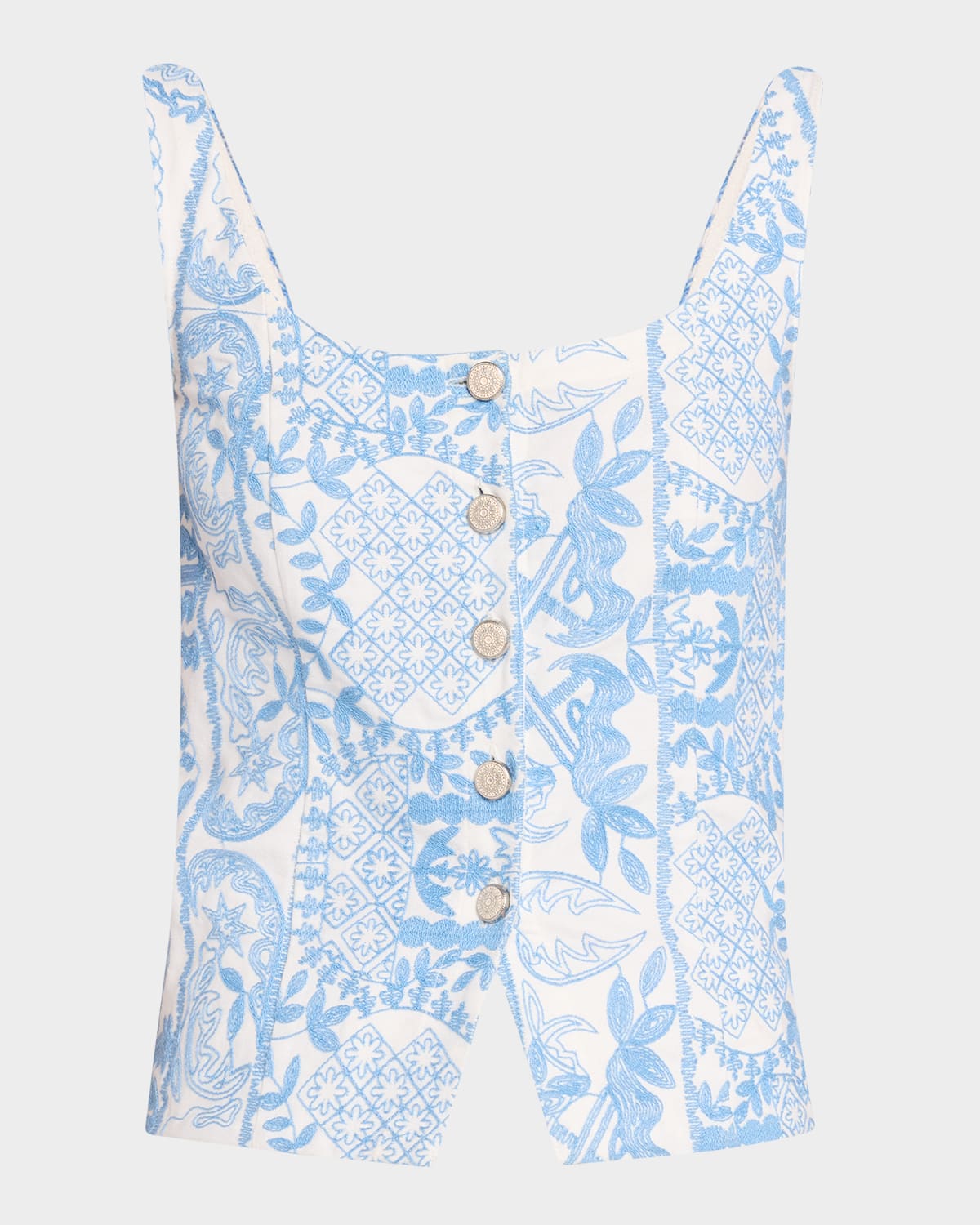 Love The Label Lenora Button-front Top In Ivory/blue