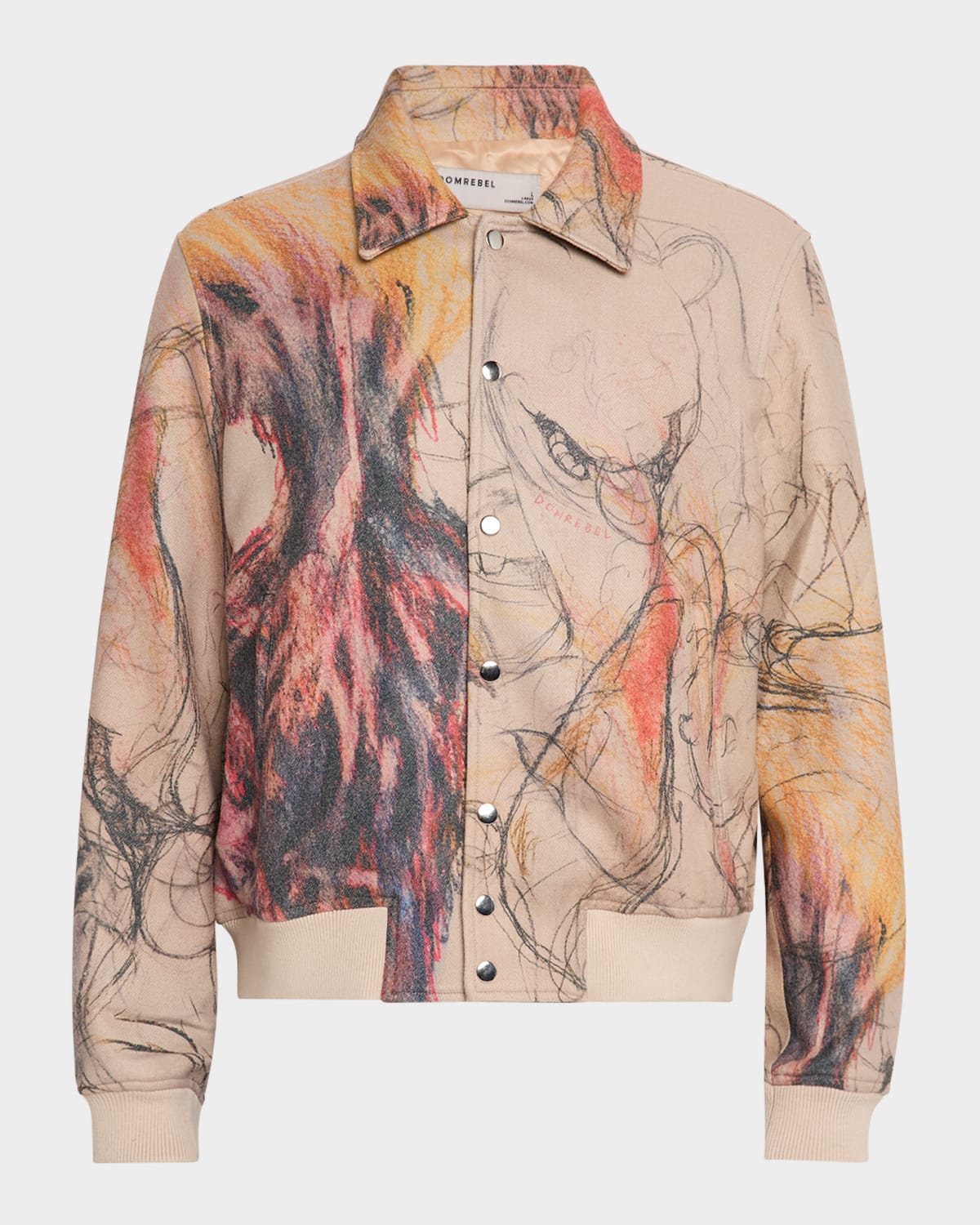 Domrebel Printed Drafting Bomber Jacket In Beige
