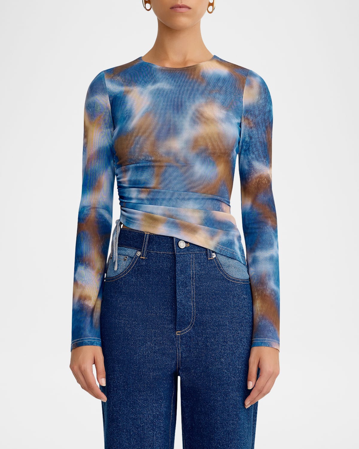 Drew Printed Mesh Drawstring Top